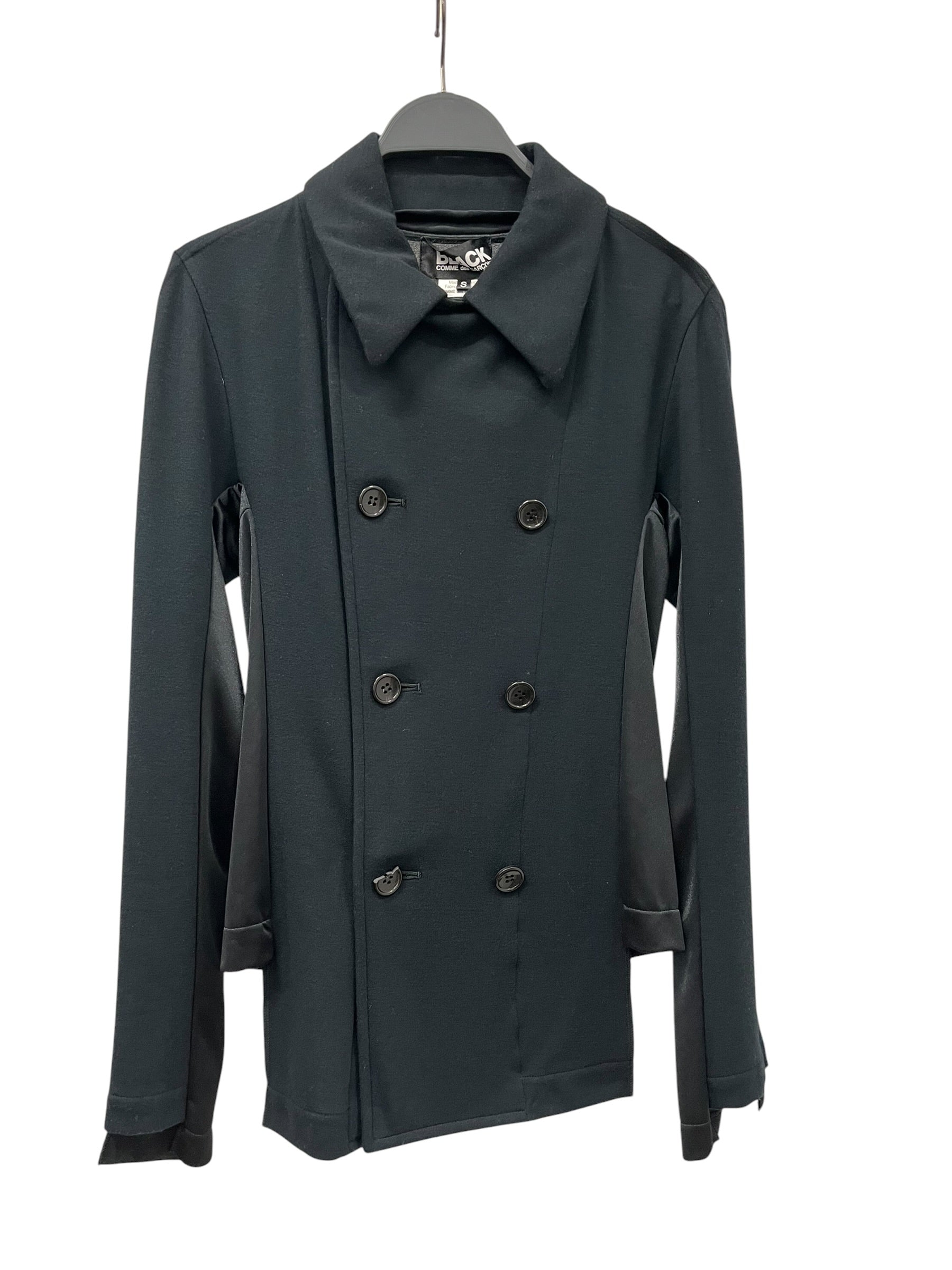 BLACK COMME des GARCONS/Jacket/S/Cotton/BLK/CRACKED BUTTON & SILK UNDERARM view 1