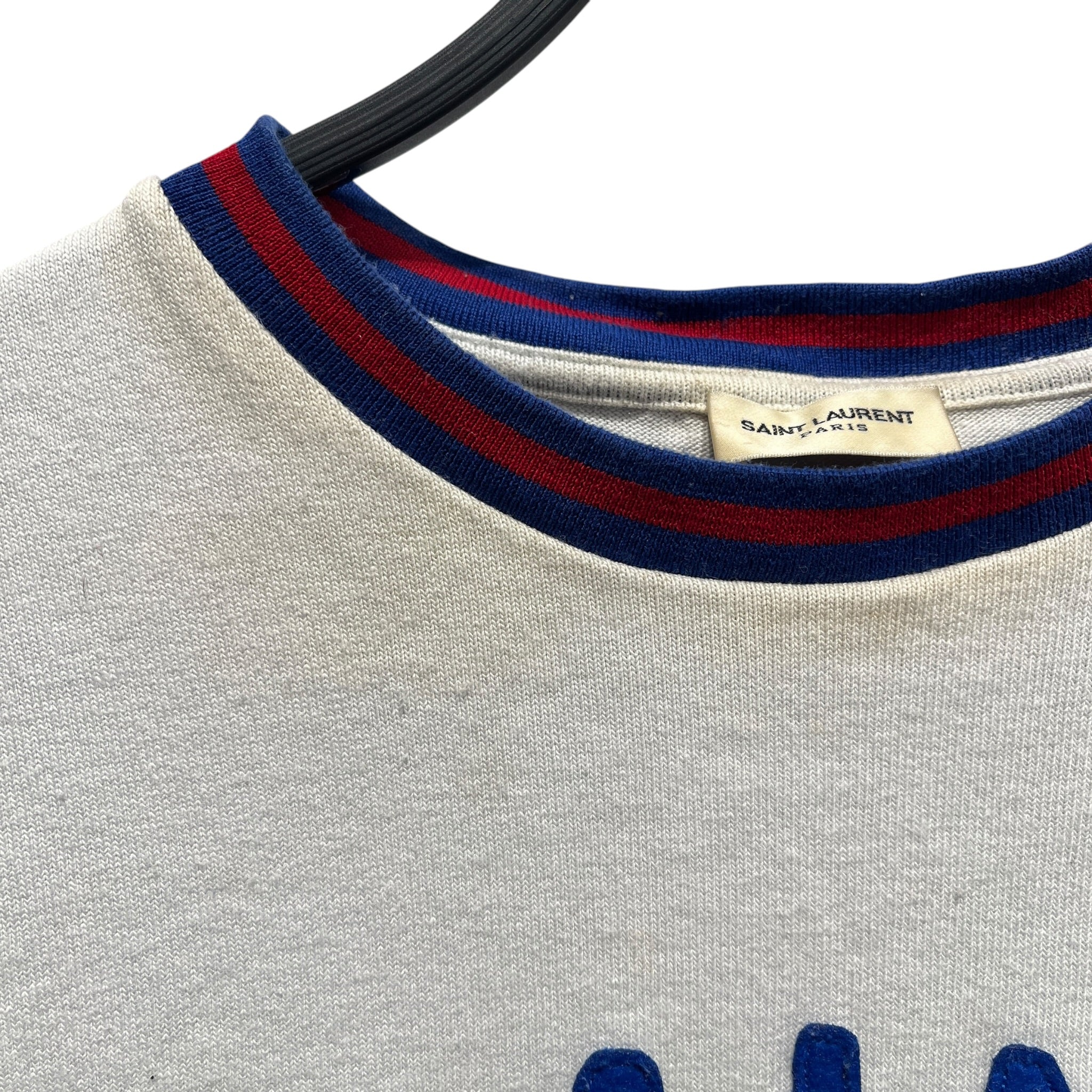 SAINT LAURENT/T-Shirt/S/Cotton/WHT/BLU&RED RING COLLAR LOGO TEE view 6