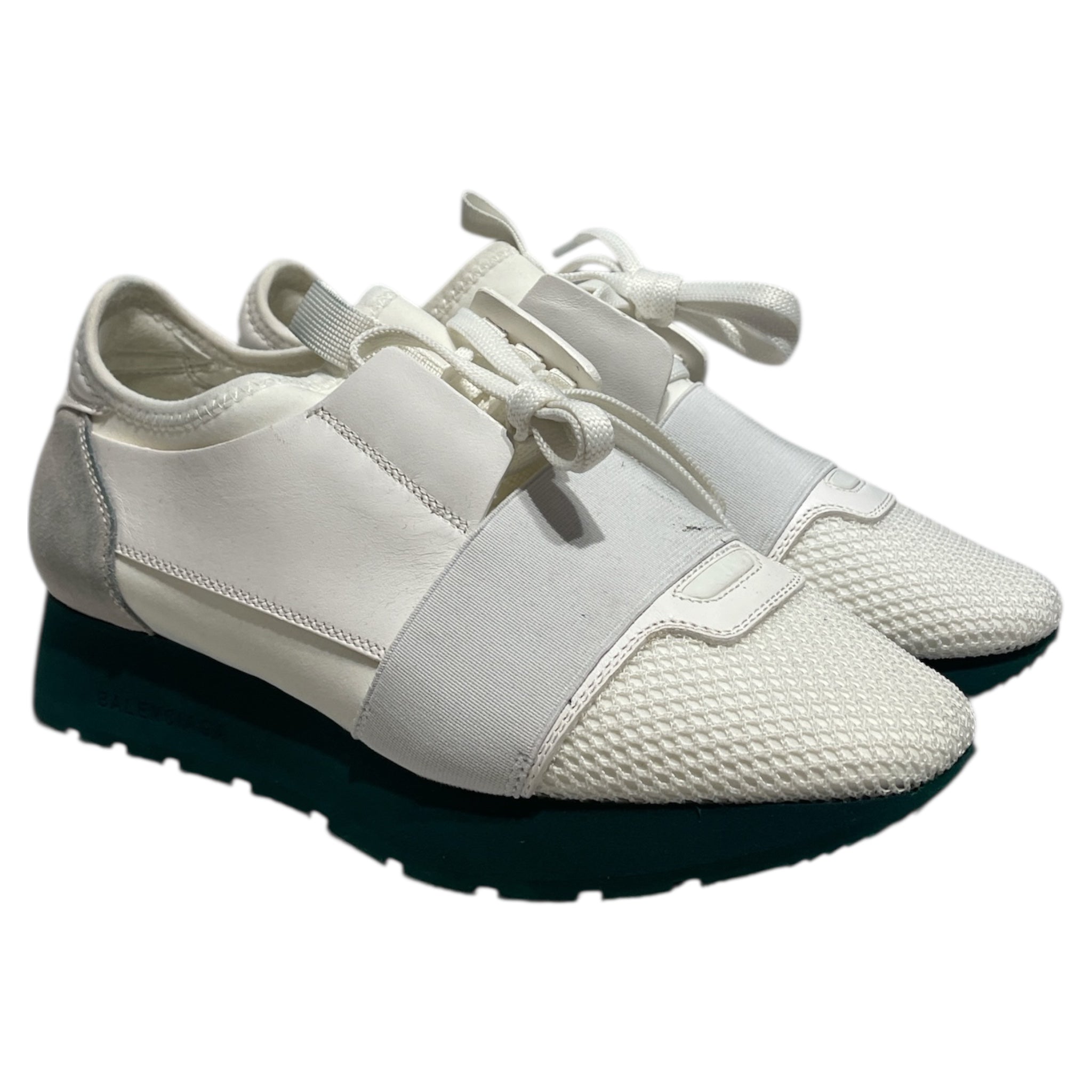 BALENCIAGA/Low-Sneakers/US 5.5/Leather/WHT/Race Runner whitegreen view 1