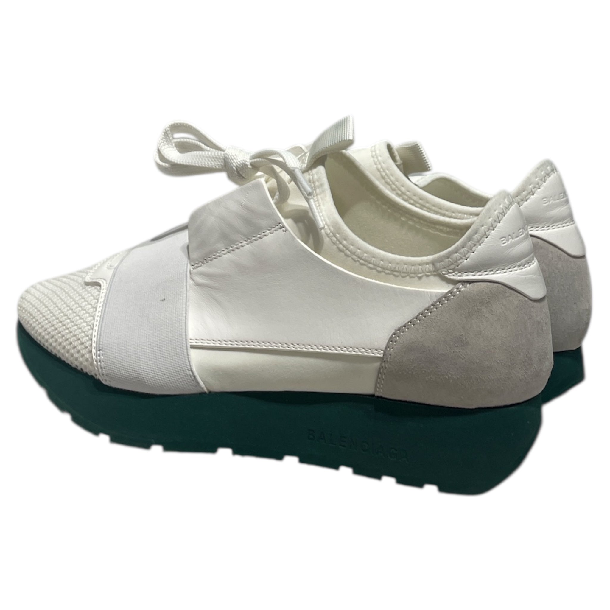 BALENCIAGA/Low-Sneakers/US 5.5/Leather/WHT/Race Runner whitegreen view 2