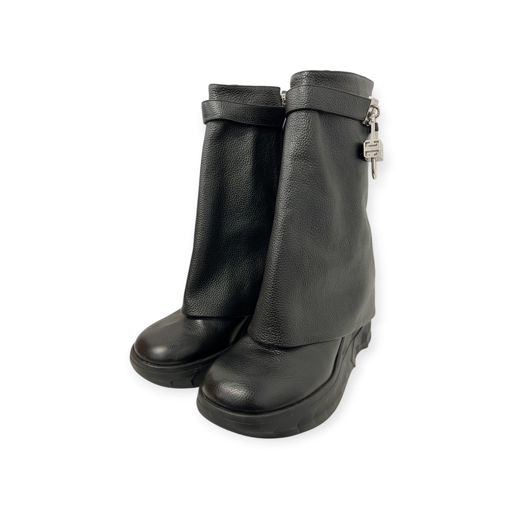 GIVENCHY/Boots/EU 42/Leather/BLK/Side Zip/ather moto boots silver lock view 1