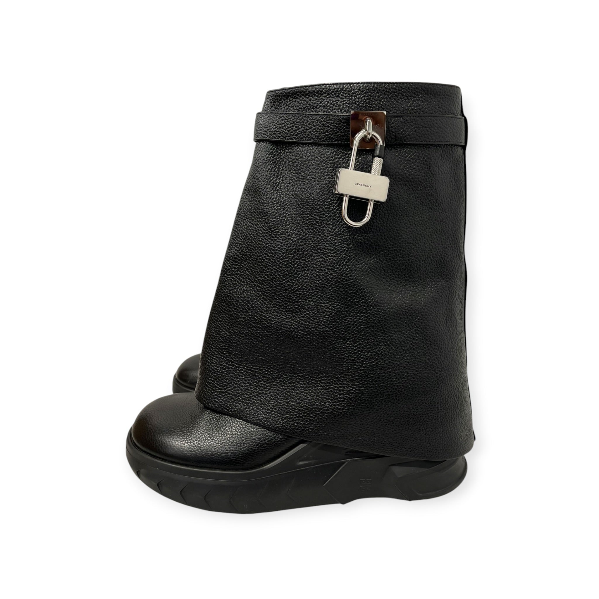GIVENCHY/Boots/EU 42/Leather/BLK/Side Zip/ather moto boots silver lock view 2