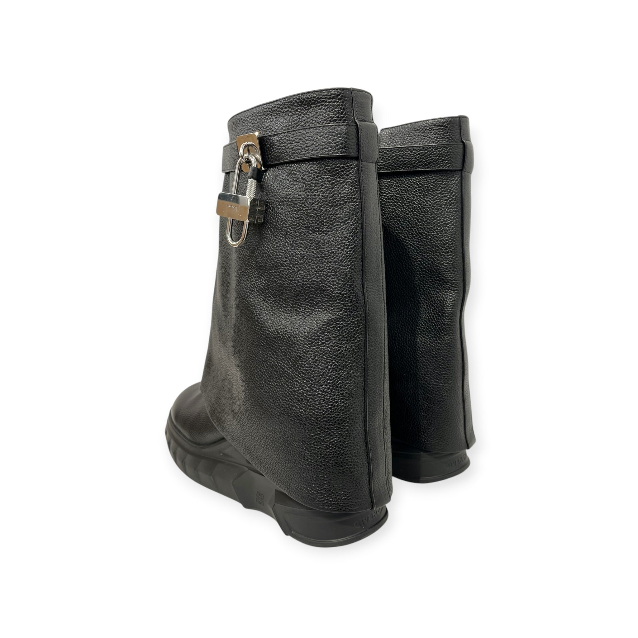 GIVENCHY/Boots/EU 42/Leather/BLK/Side Zip/ather moto boots silver lock view 3