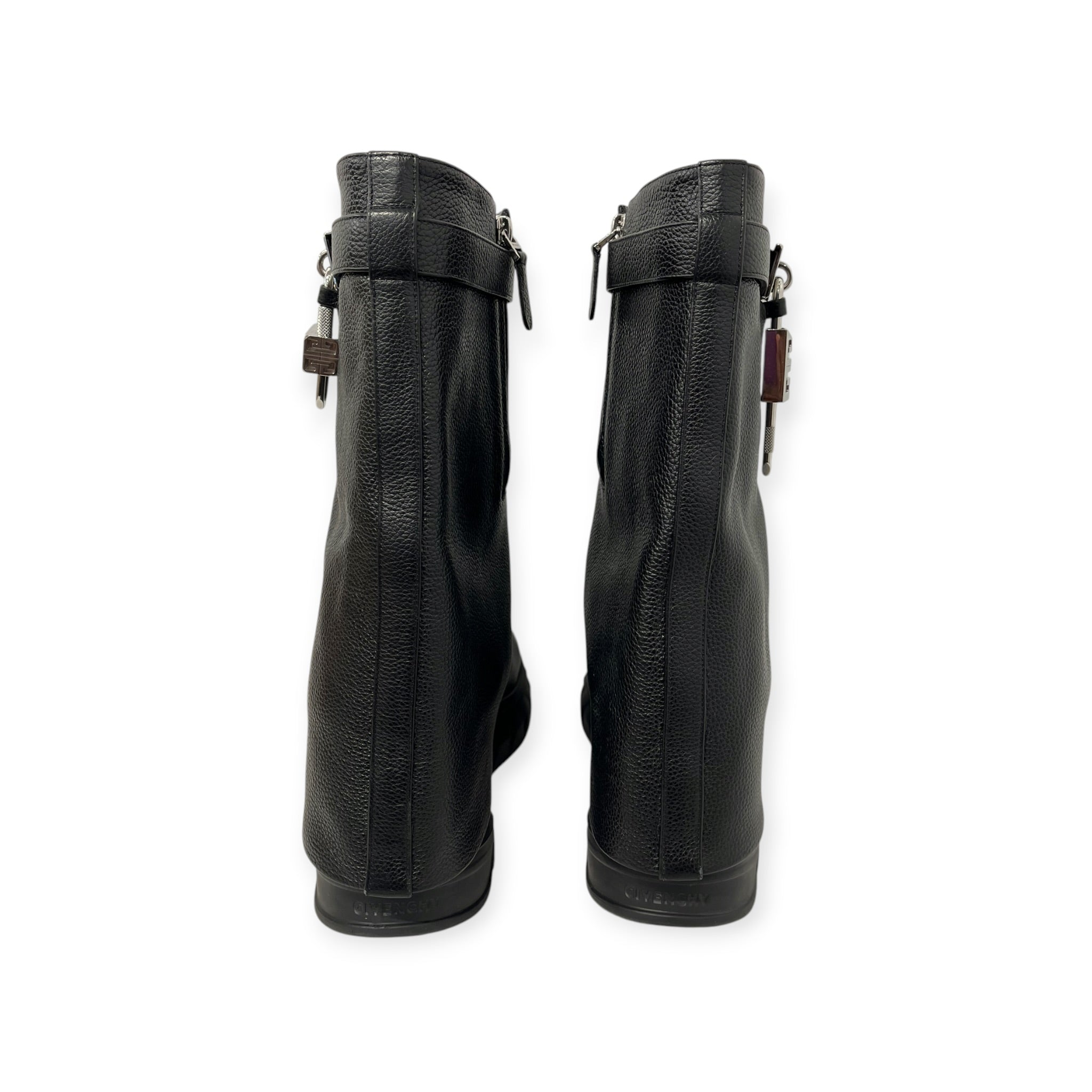 GIVENCHY/Boots/EU 42/Leather/BLK/Side Zip/ather moto boots silver lock view 4
