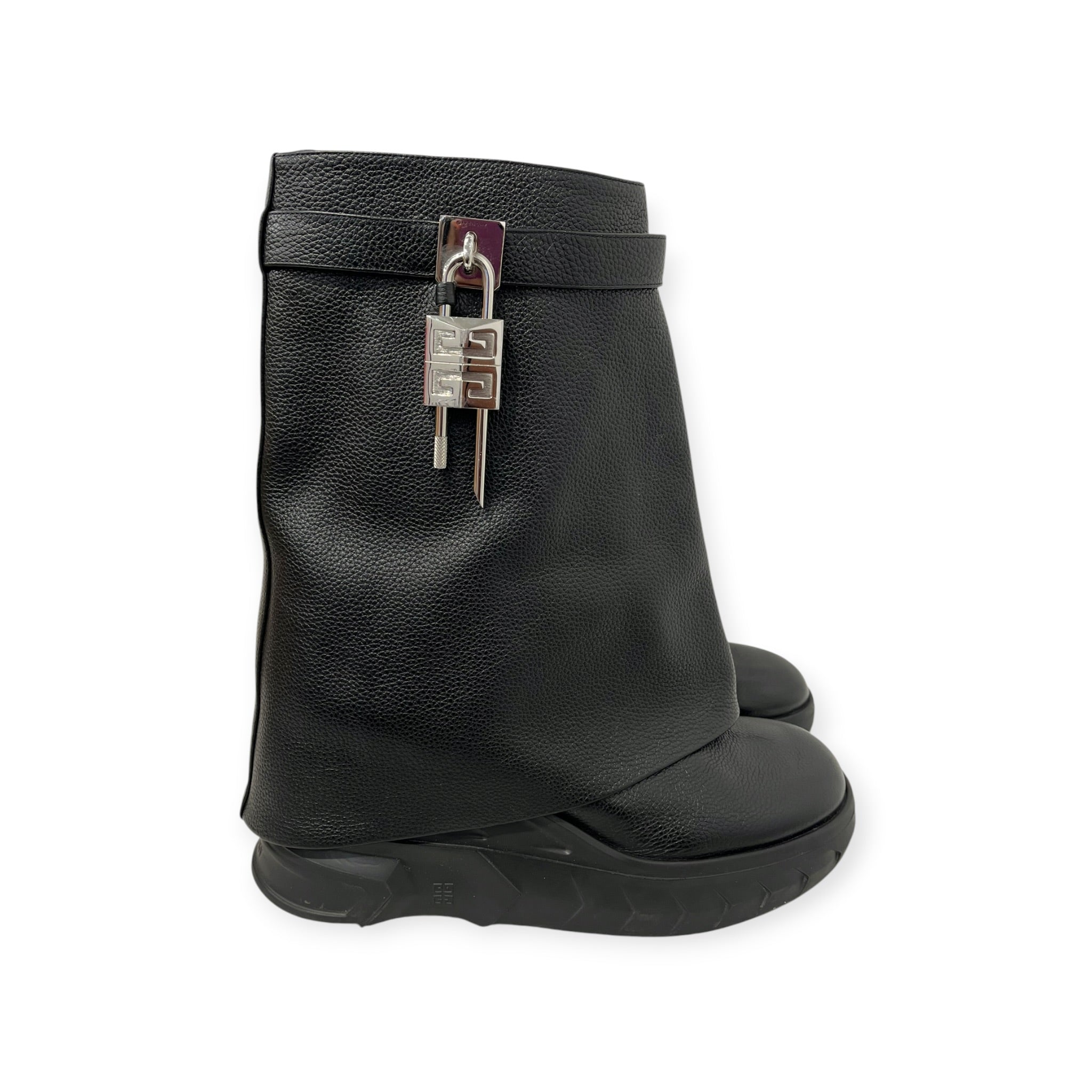 GIVENCHY/Boots/EU 42/Leather/BLK/Side Zip/ather moto boots silver lock view 7
