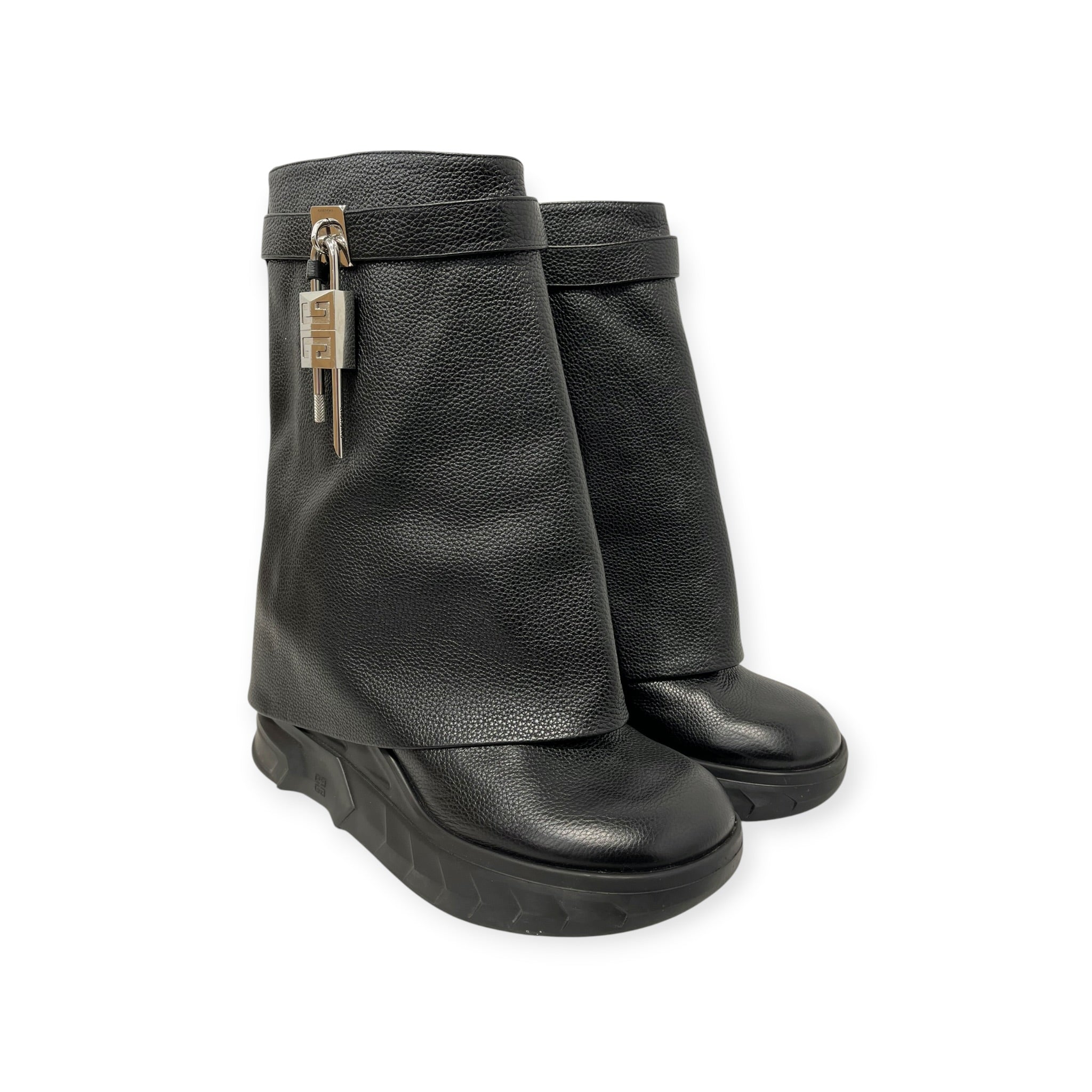 GIVENCHY/Boots/EU 42/Leather/BLK/Side Zip/ather moto boots silver lock view 8
