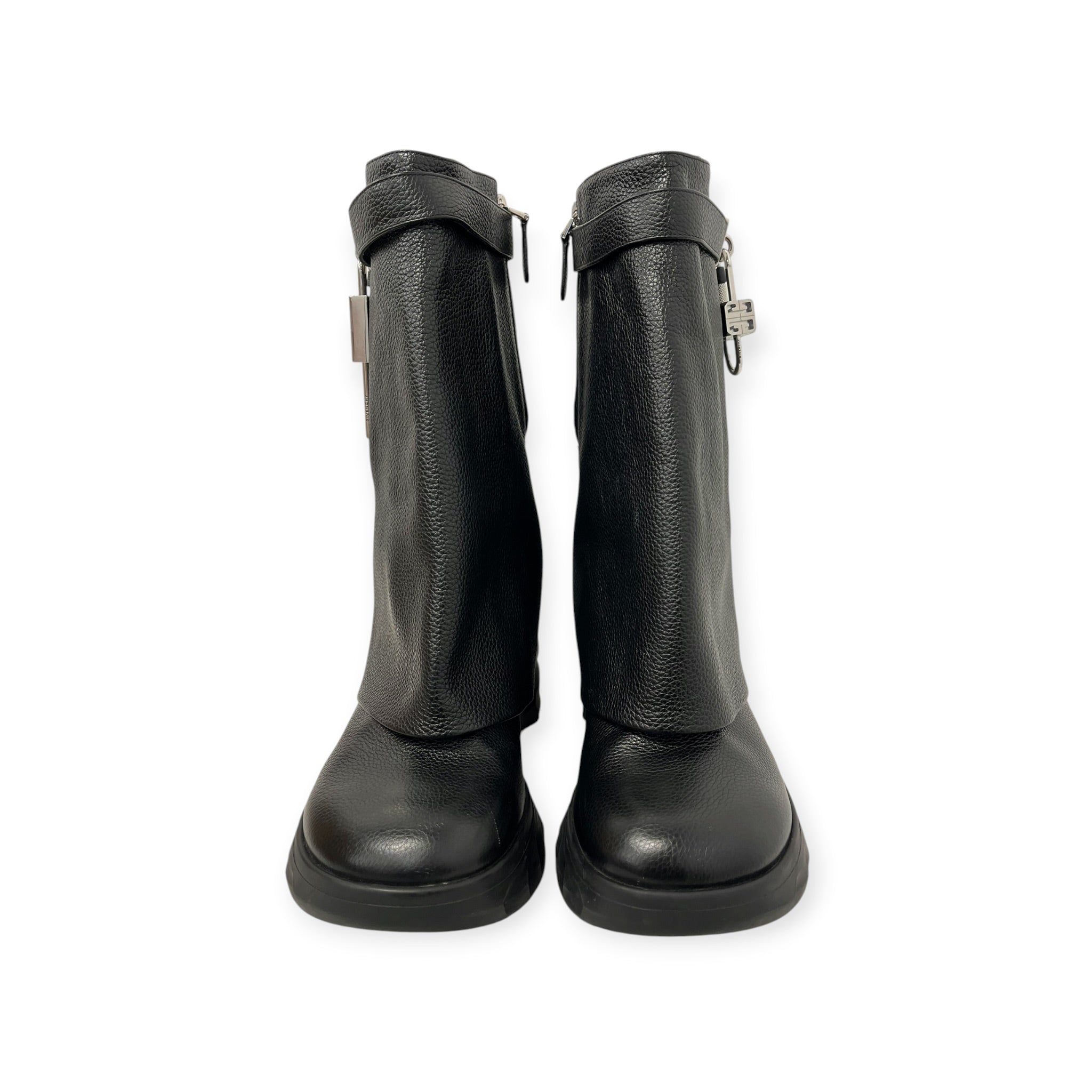 GIVENCHY/Boots/EU 42/Leather/BLK/Side Zip/ather moto boots silver lock view 9