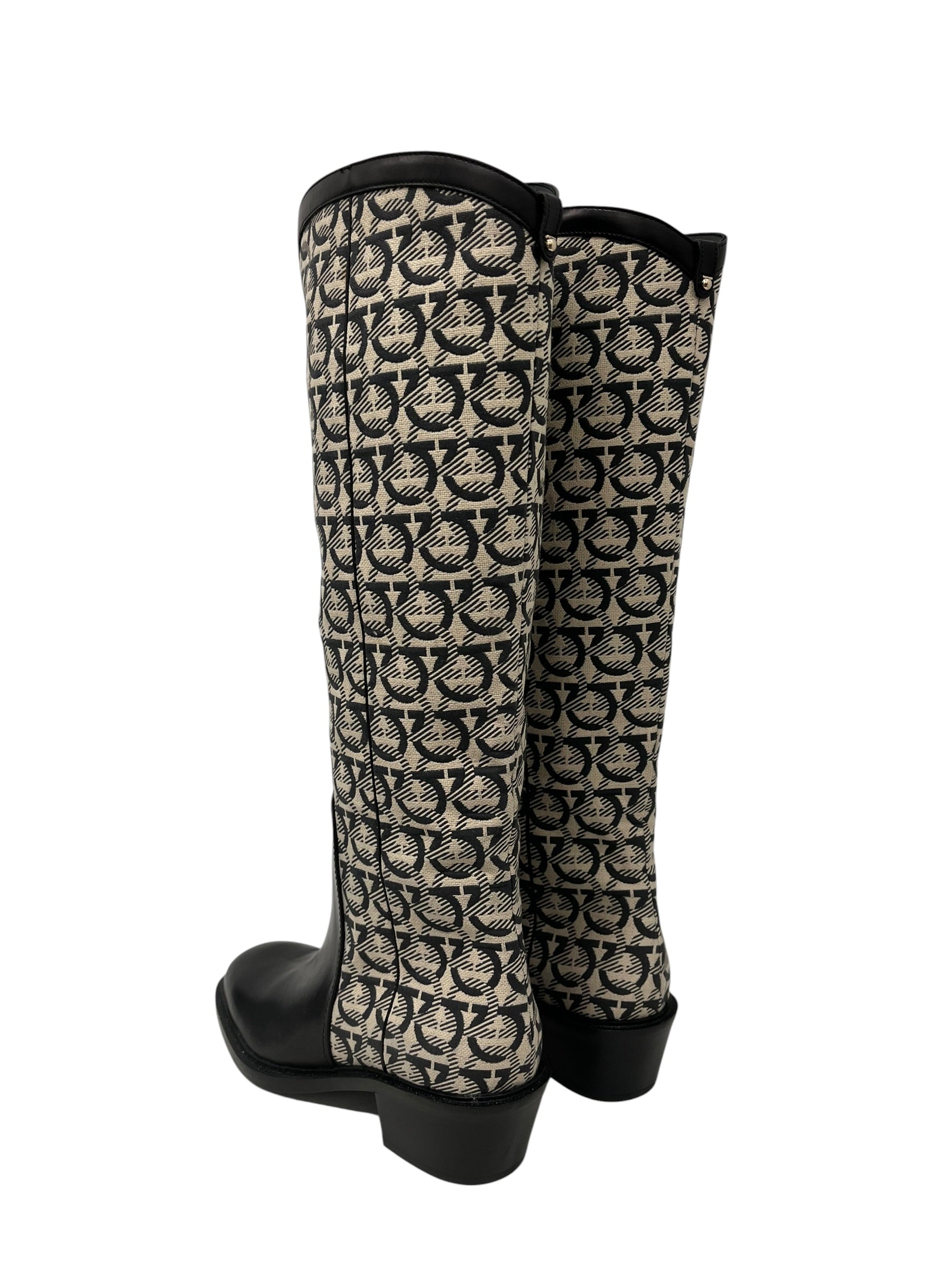 Salvatore Ferragamo/Long Boots/US 8/Monogram/Leather/BLK/BREIBBA BOOTS view 2