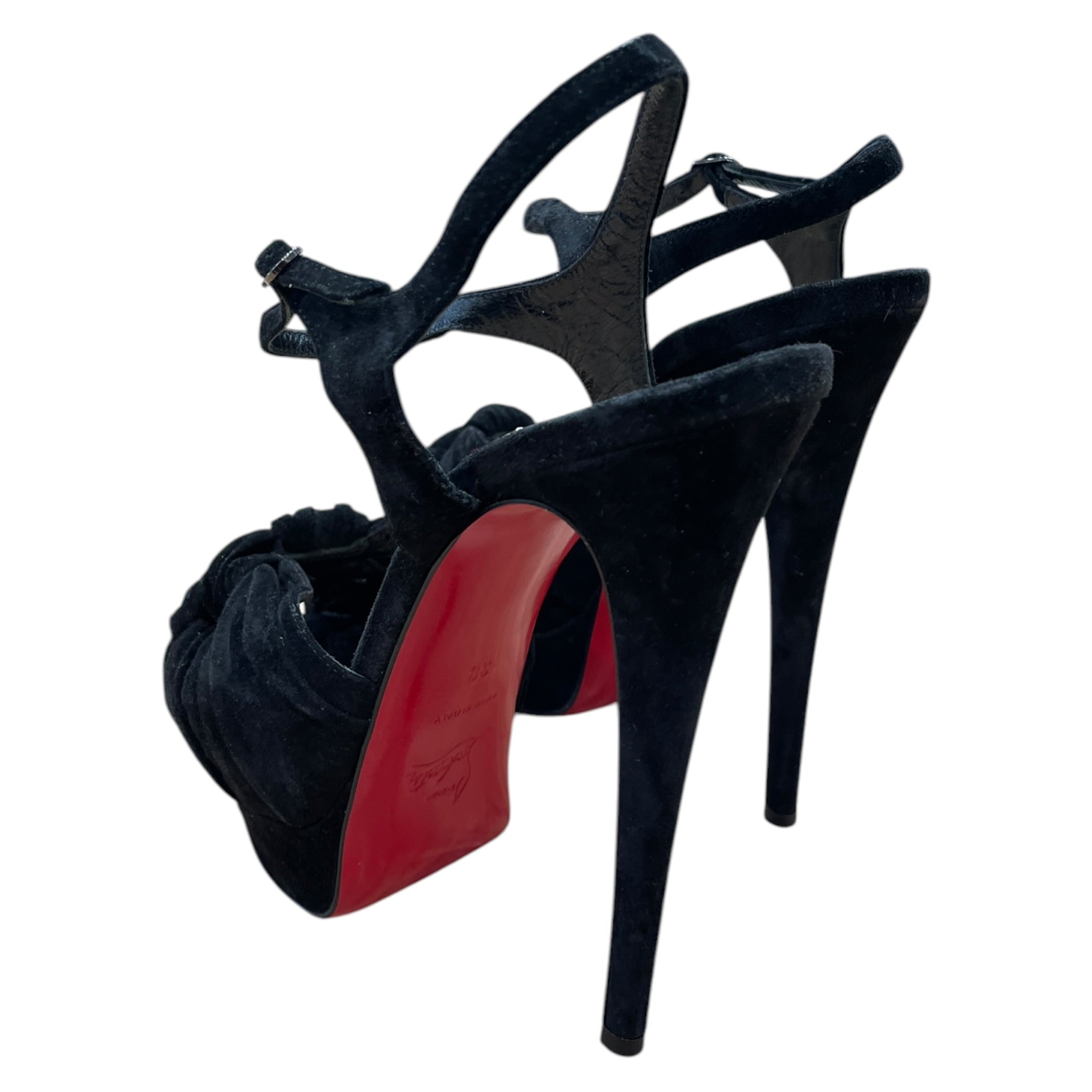 Christian Louboutin/Heels/EU 38/Suede/BLK/heel strappy sandals view 2