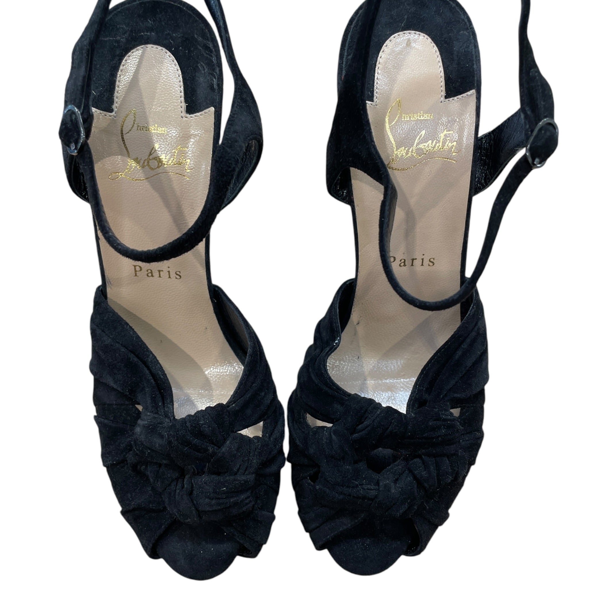 Christian Louboutin/Heels/EU 38/Suede/BLK/heel strappy sandals view 3