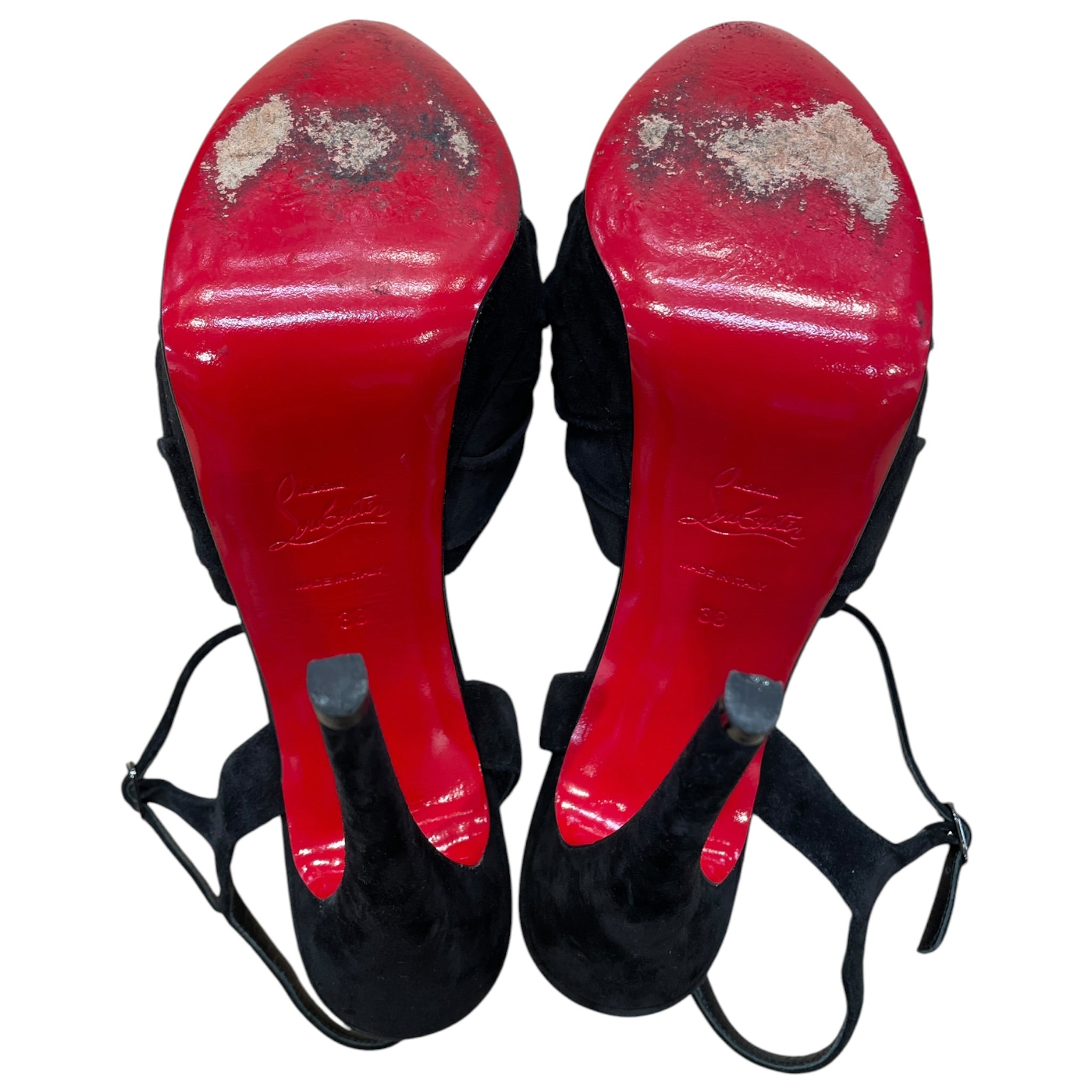 Christian Louboutin/Heels/EU 38/Suede/BLK/heel strappy sandals view 5