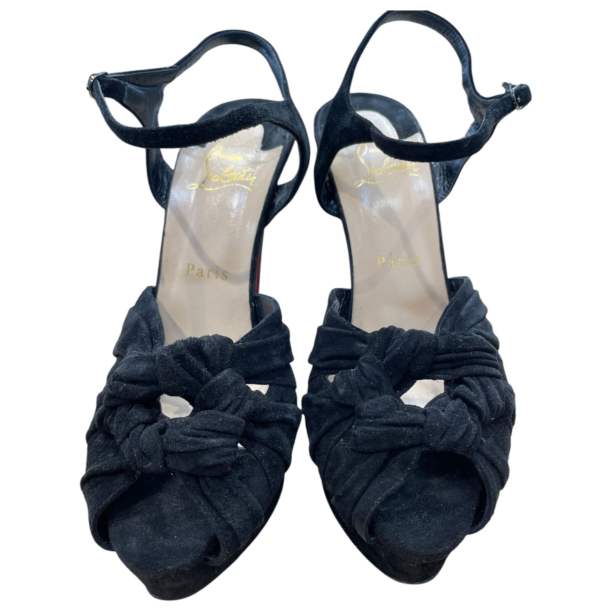 Christian Louboutin/Heels/EU 38/Suede/BLK/heel strappy sandals view 4