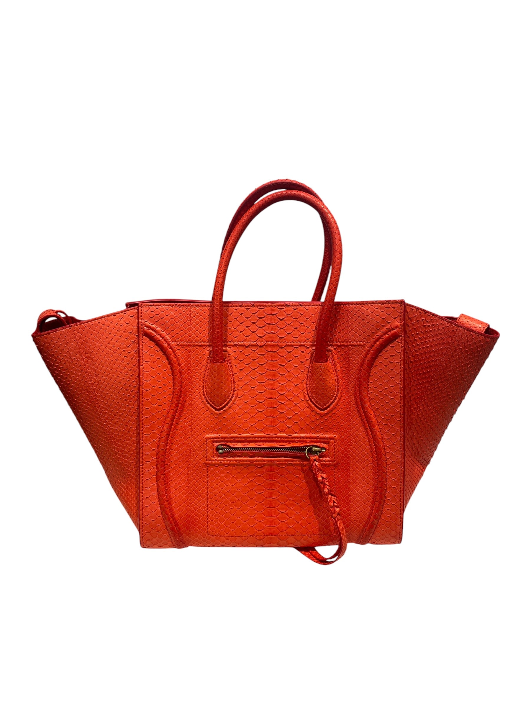 CELINE/Tote Bag/Leather/RED/SNAKESKIN LUGGAGE BAG view 1