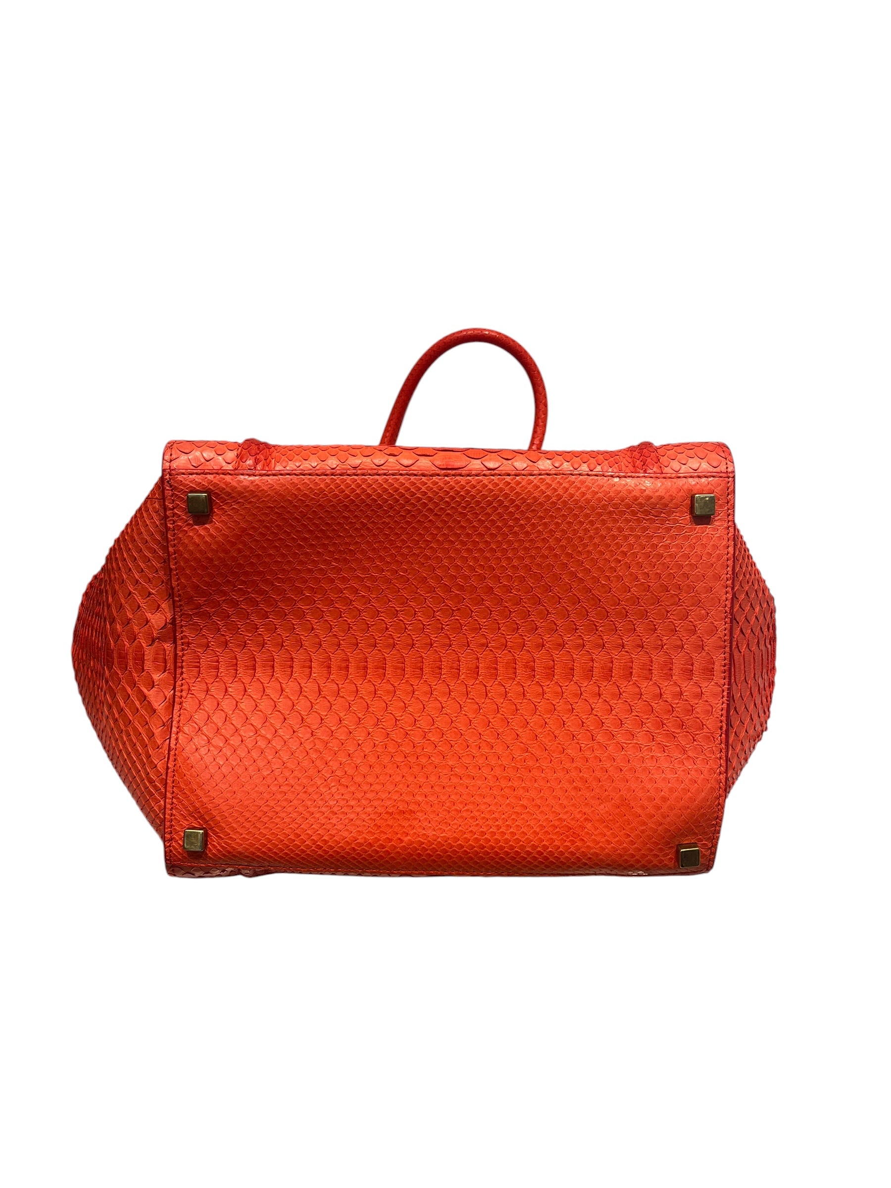CELINE/Tote Bag/Leather/RED/SNAKESKIN LUGGAGE BAG view 2