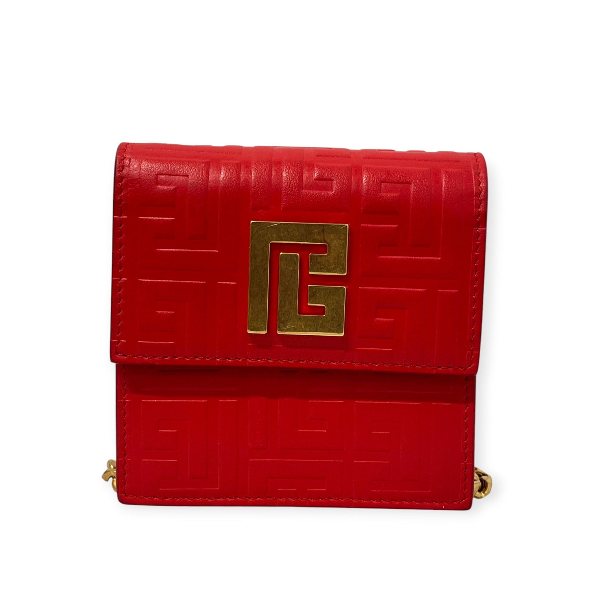 BALMAIN/Cross Body Bag/Leather/RED/SQUARE CARD HOLDER W/ CHAIN view 1