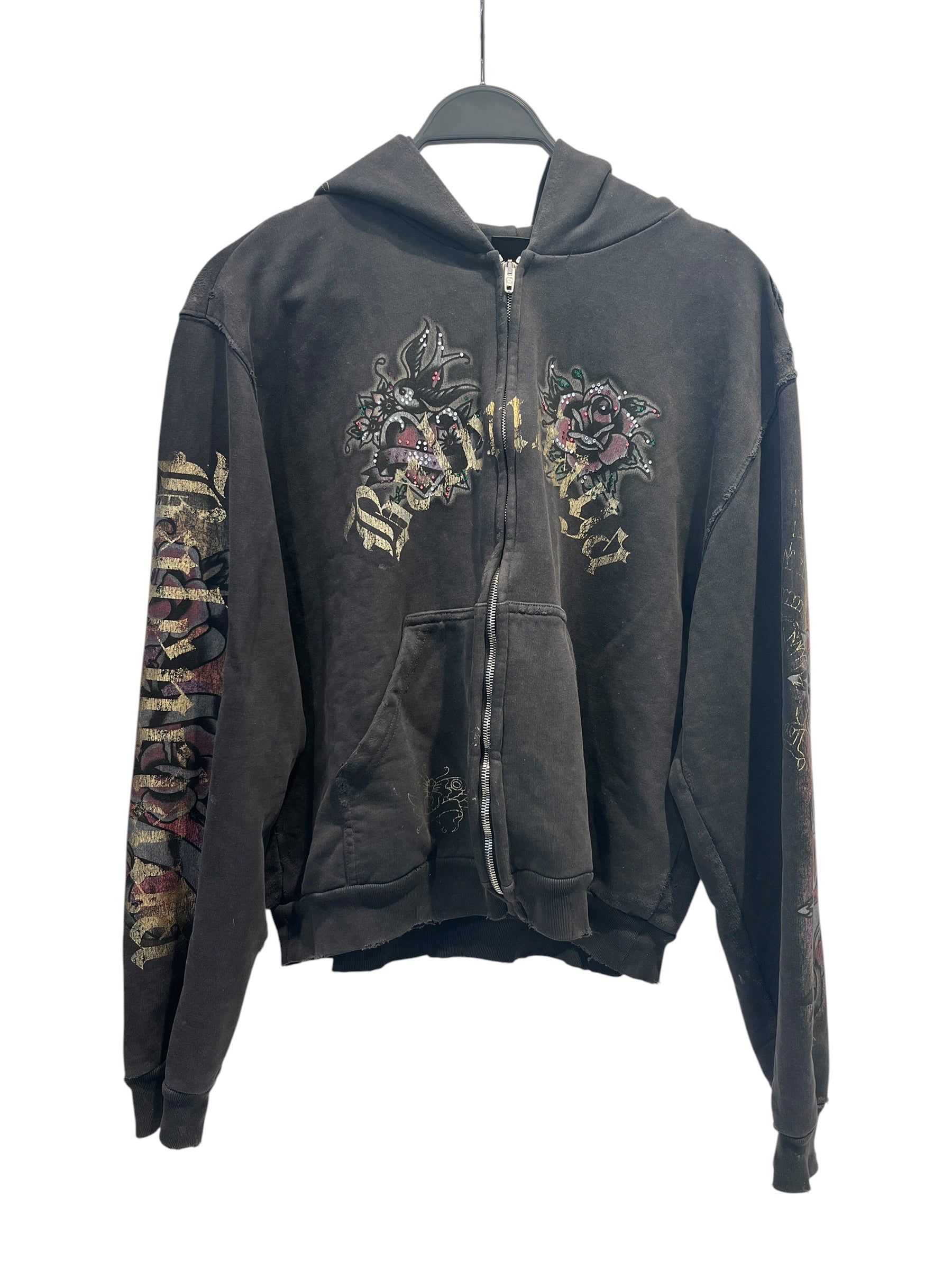 BALENCIAGA/Zip Up Hoodie/L/Graphic/Cotton/BLK/TATTOO HOODIE view 1