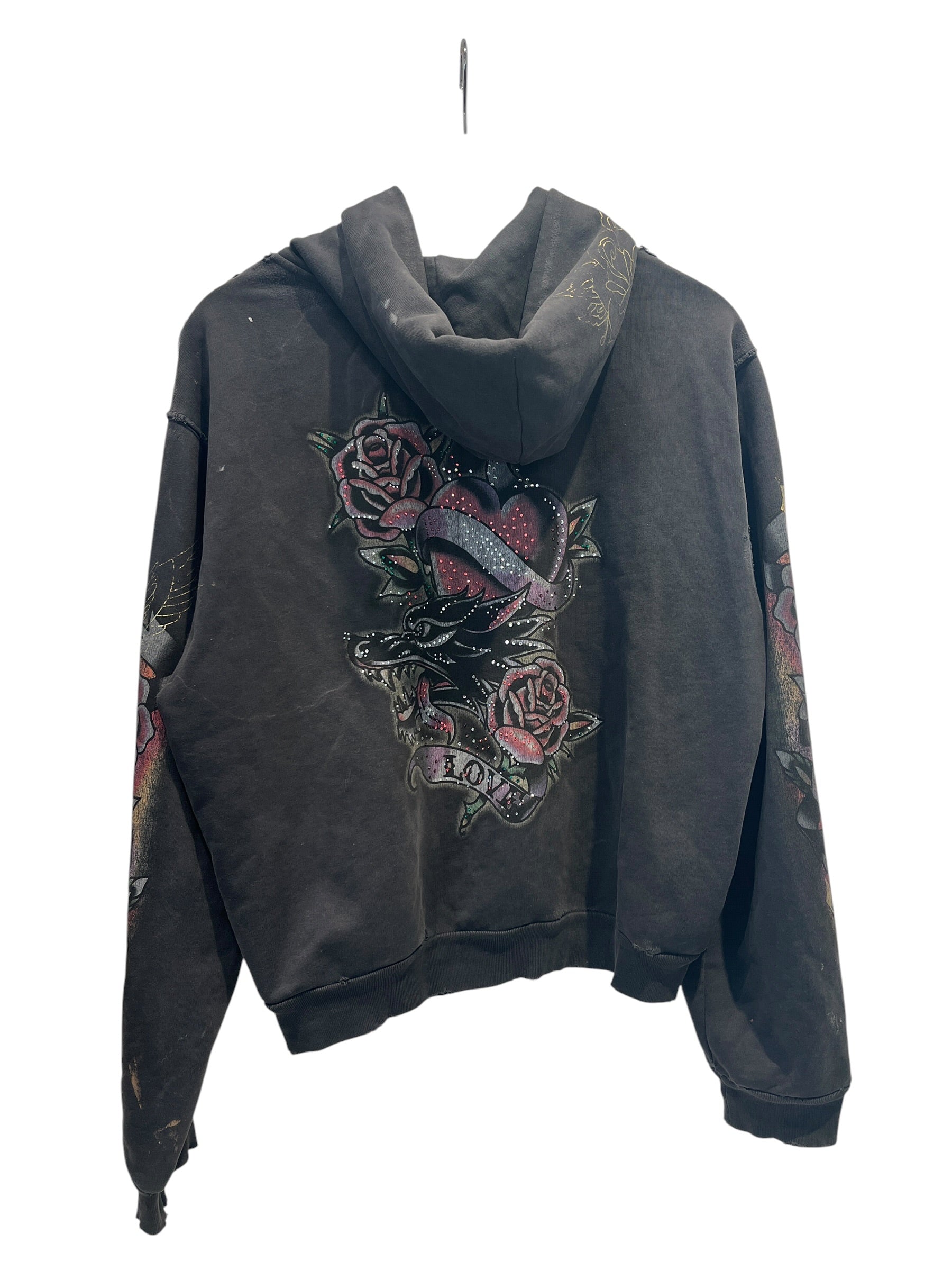 BALENCIAGA/Zip Up Hoodie/L/Graphic/Cotton/BLK/TATTOO HOODIE view 2