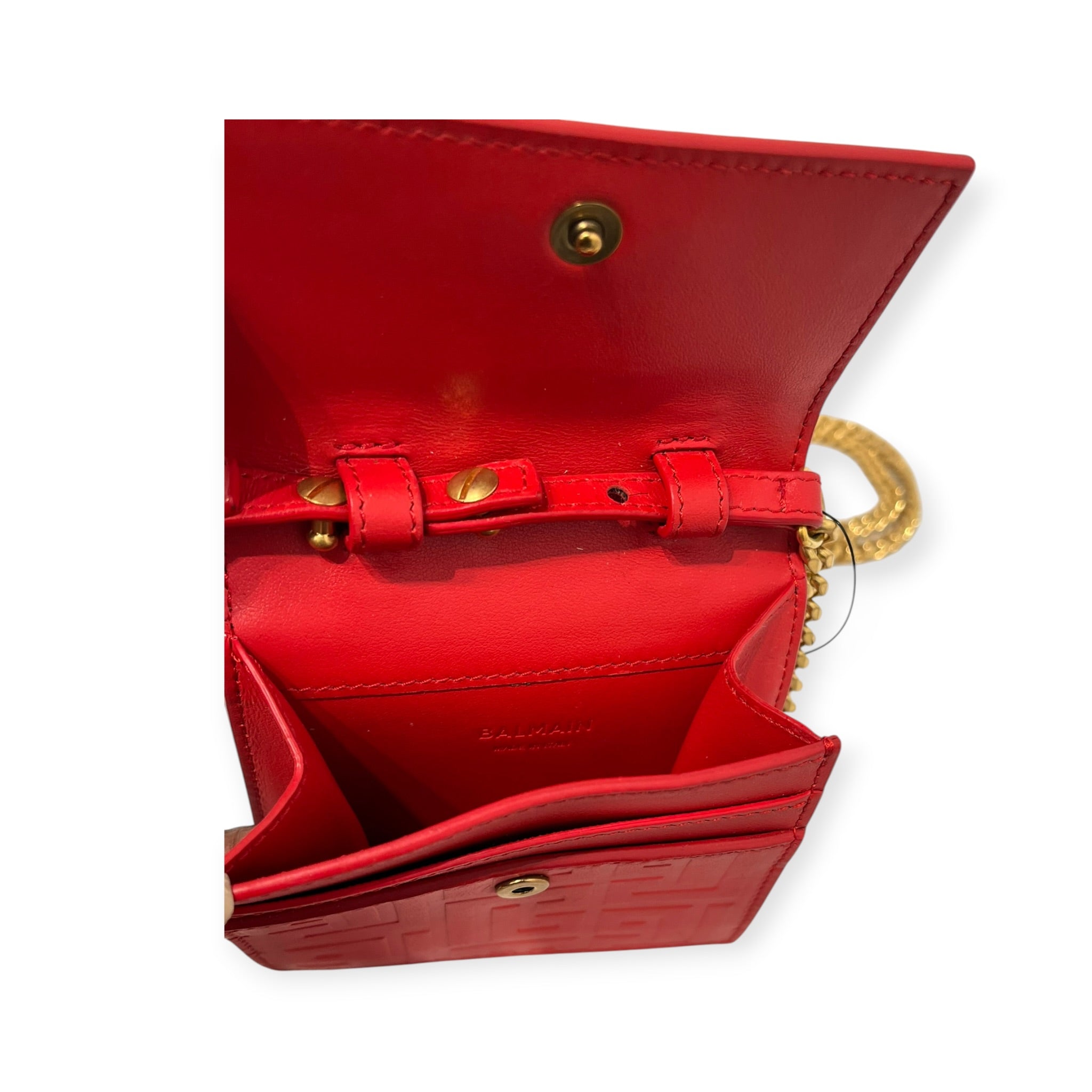 BALMAIN/Cross Body Bag/Leather/RED/SQUARE CARD HOLDER W/ CHAIN view 3