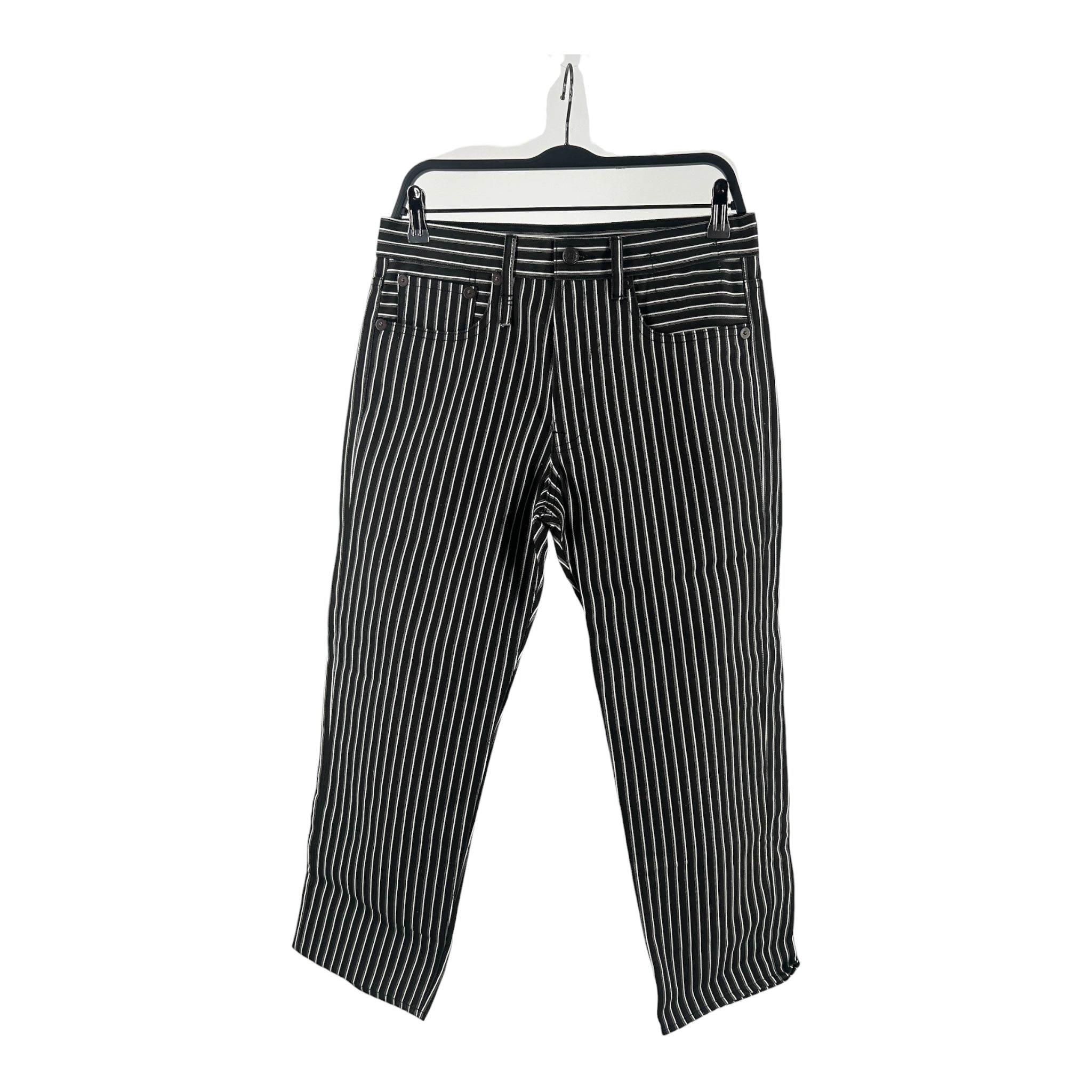 R13/Straight Pants/27/Stripe/Cotton/BLK/High-waisted/x-bf jean striped lil cropped view 1