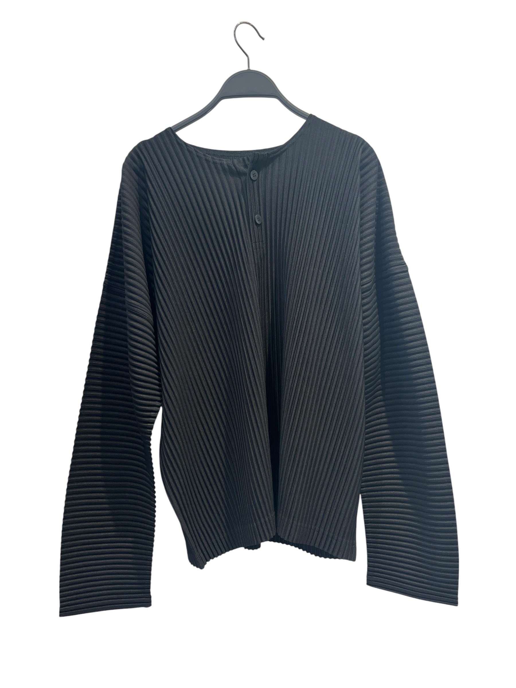 ISSEY MIYAKE/Flannel Shirt/3/Polyester/BLK/black L/S pleats view 1