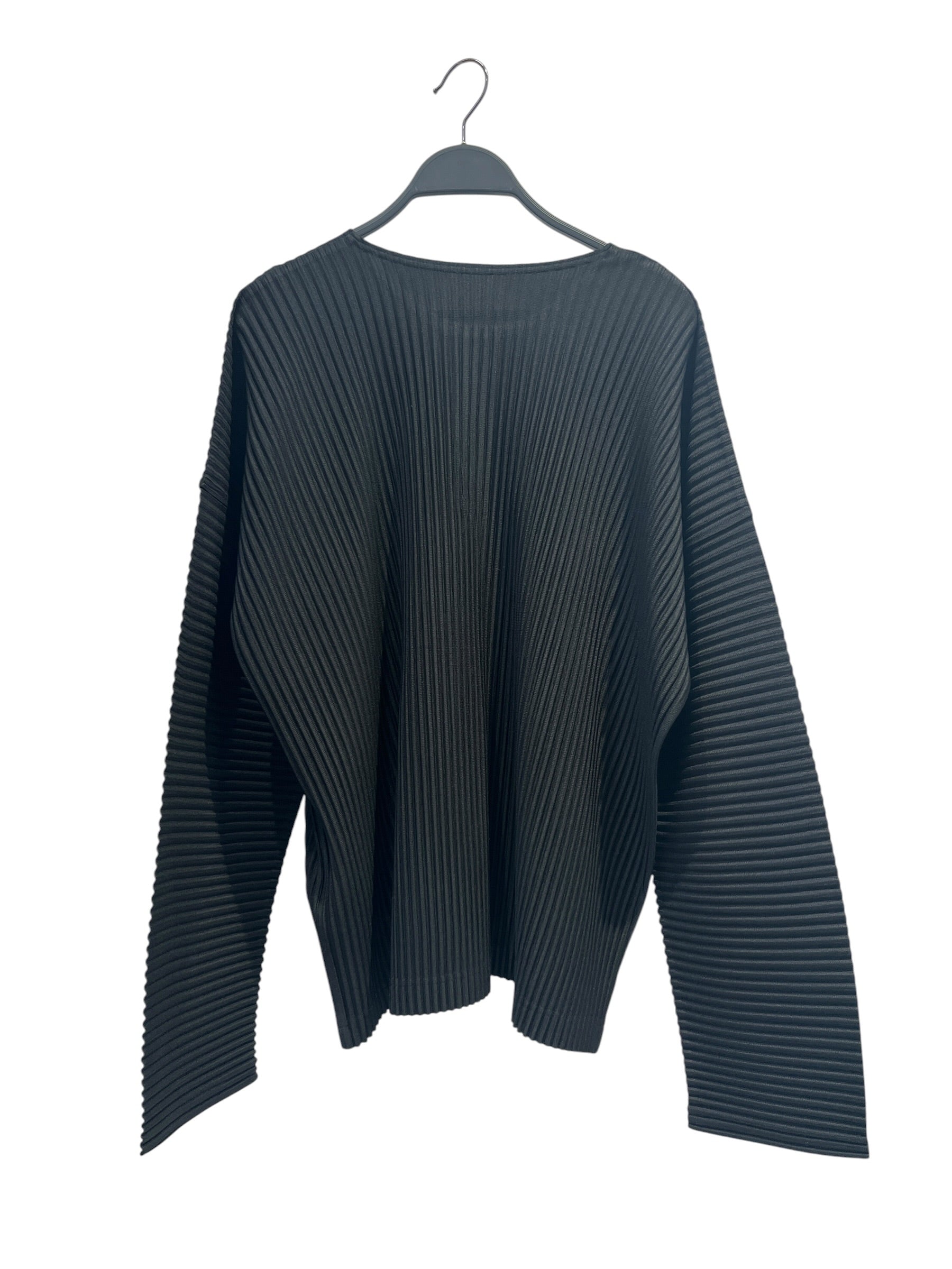 ISSEY MIYAKE/Flannel Shirt/3/Polyester/BLK/black L/S pleats view 2