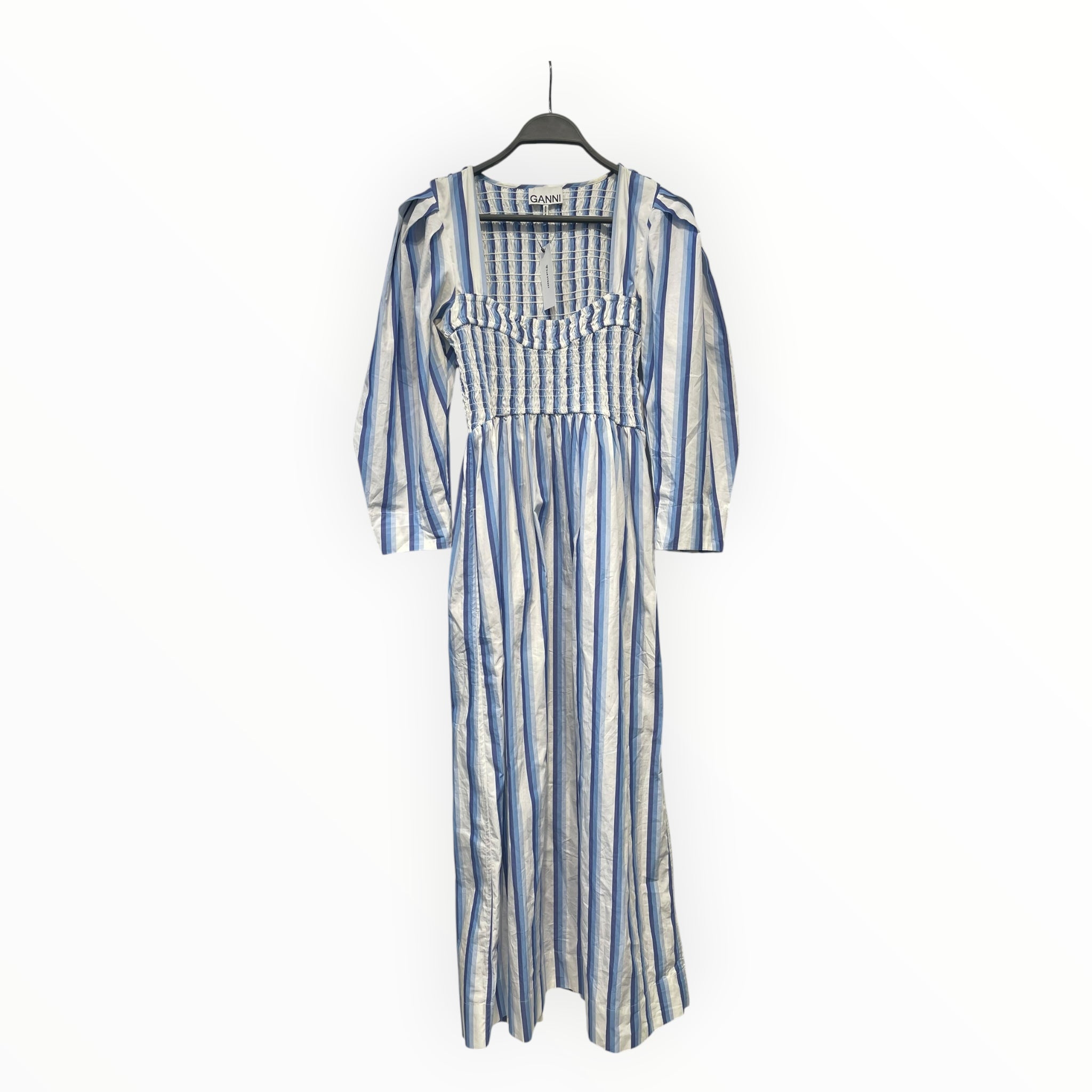GANNI/LS Dress/36/Stripe/Cotton/BLU/Maxi Length/white and blue stripes view 1