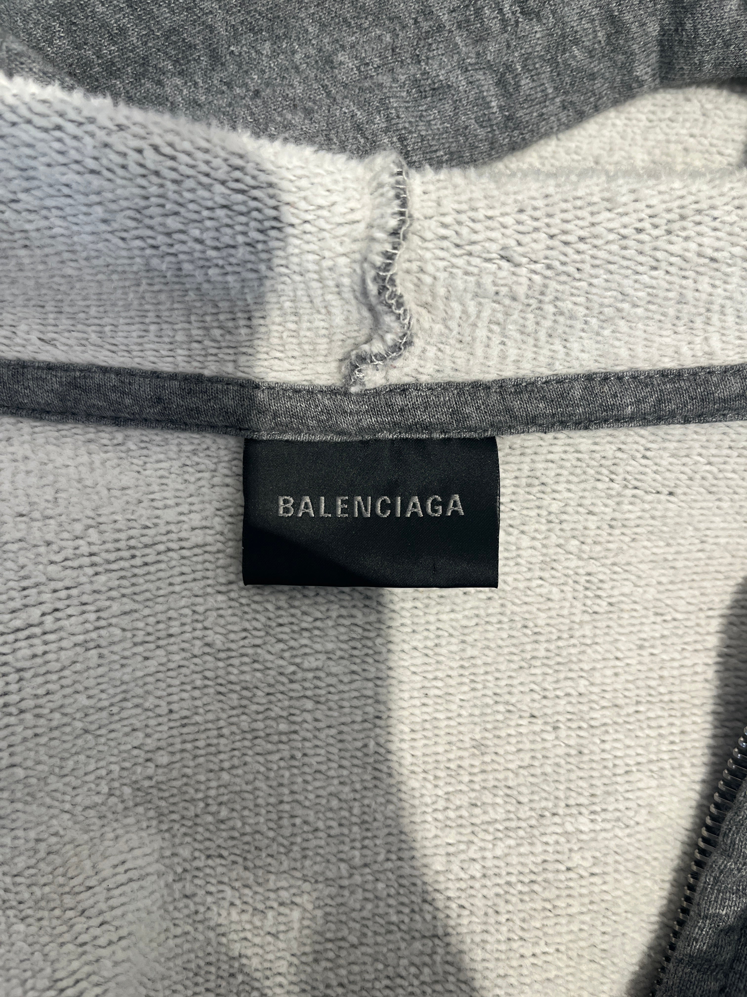 BALENCIAGA/Zip Up Hoodie/L/Cotton/GRY/STRIPED SLEEVE view 3