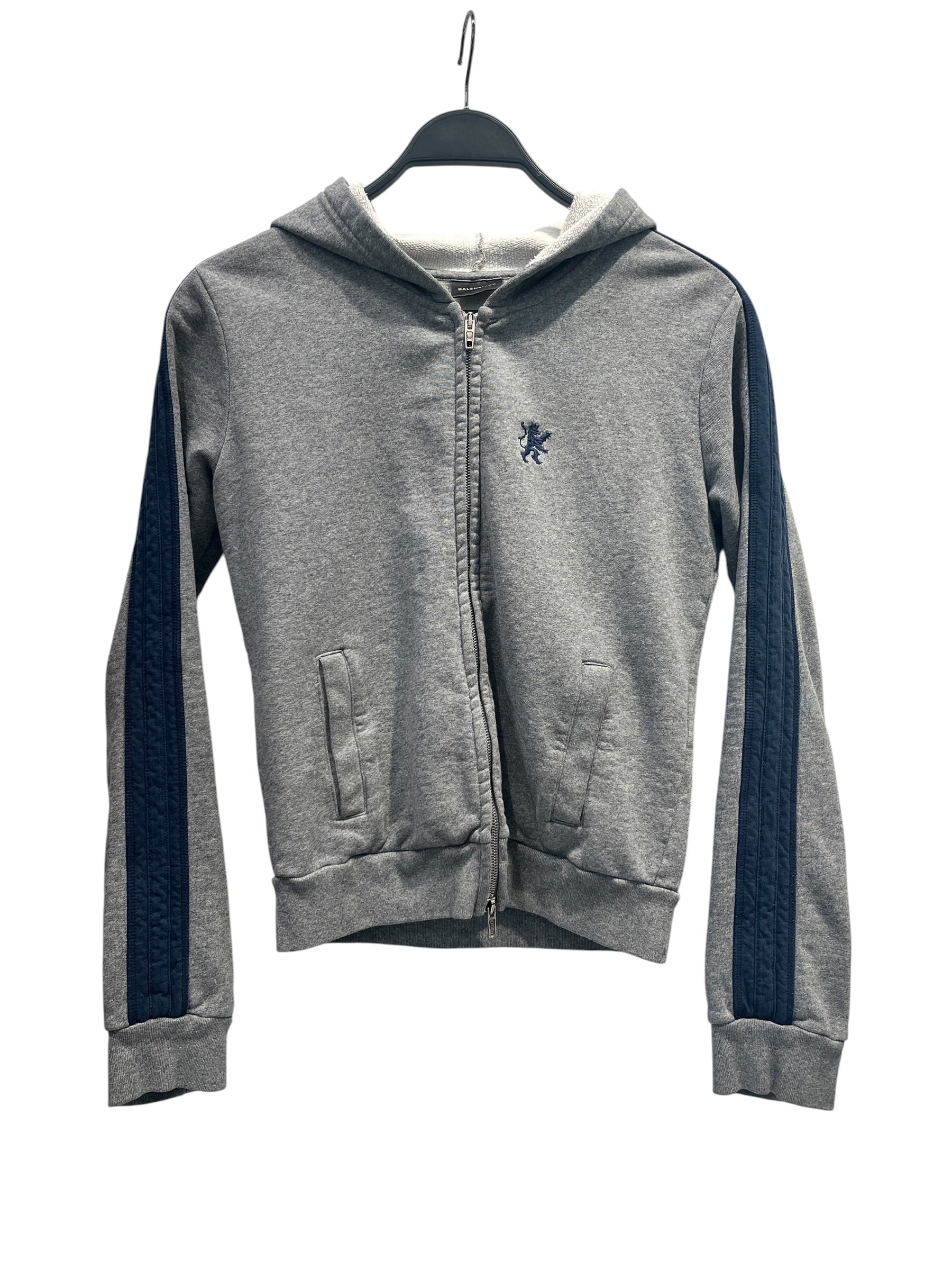 BALENCIAGA/Zip Up Hoodie/L/Cotton/GRY/STRIPED SLEEVE view 1