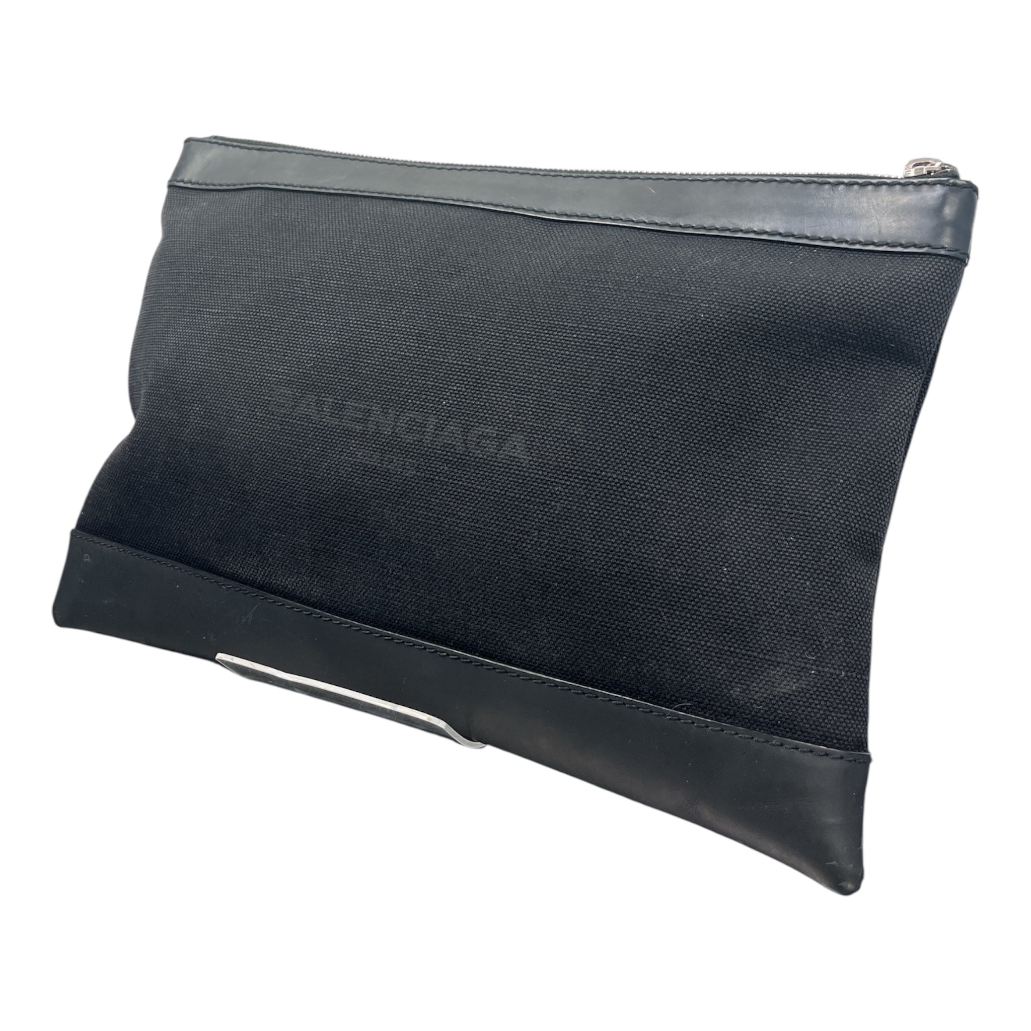 BALENCIAGA/Clutch Bag/Cotton/BLK/BLACK CANVAS LEATHER TRIM view 1