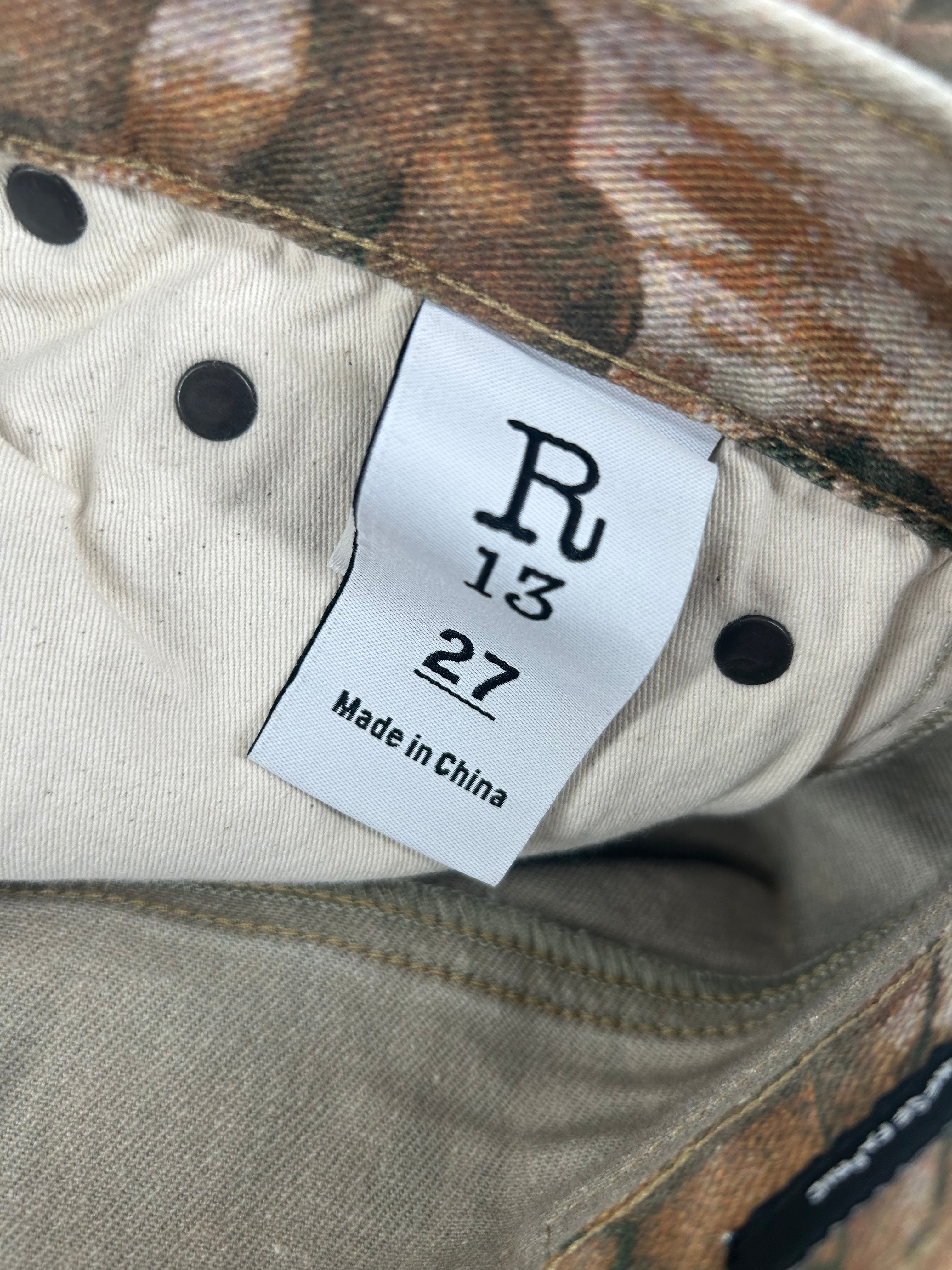 R13/Straight Pants/25/All Over Print/Cotton/MLT/tailored drop leaf pattern view 3