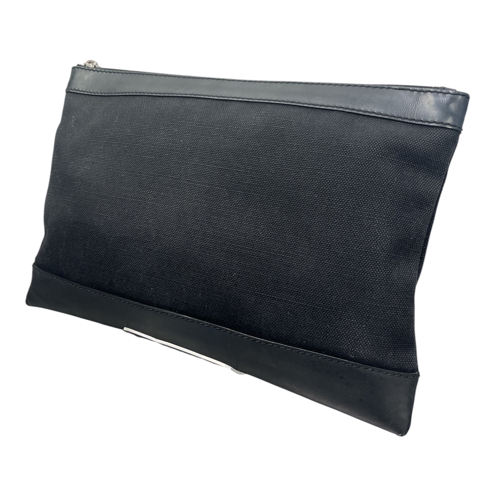 BALENCIAGA/Clutch Bag/Cotton/BLK/BLACK CANVAS LEATHER TRIM view 2