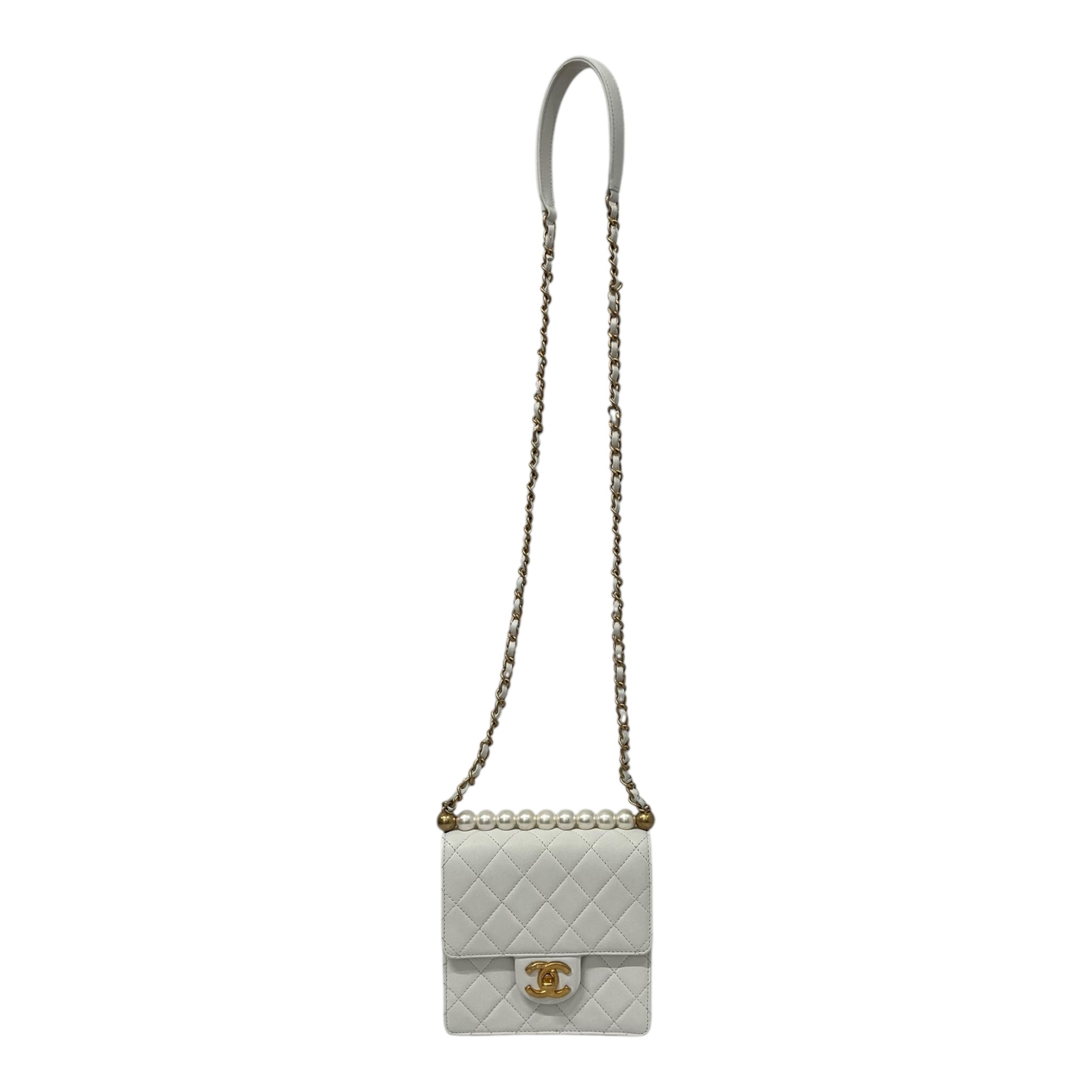 CHANEL/Cross Body Bag/Leather/WHT/PEARLS FLAP 27826783 view 1
