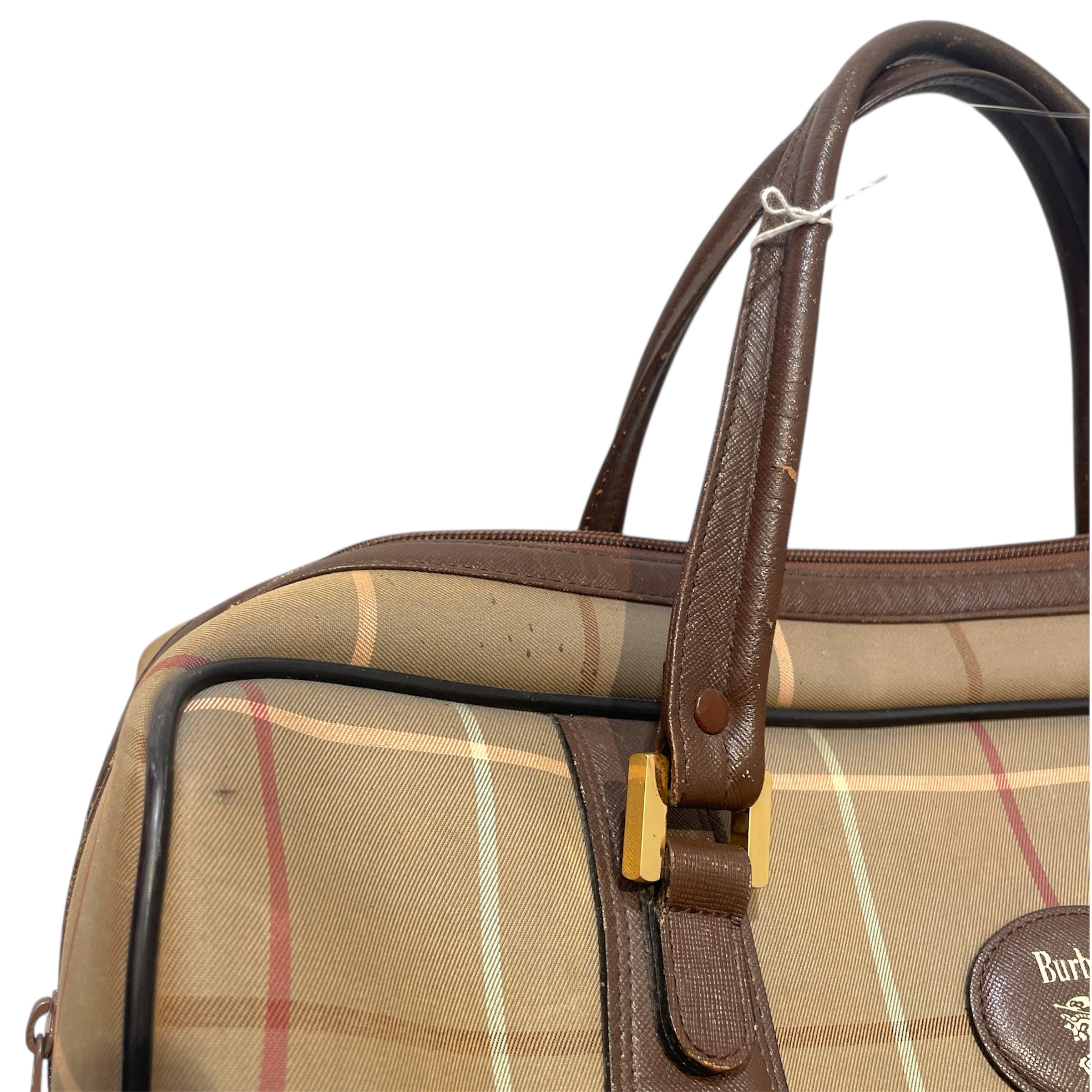 BURBERRYS/Luggage/Stripe/Leather/GRN/Check Boston Bag view 3
