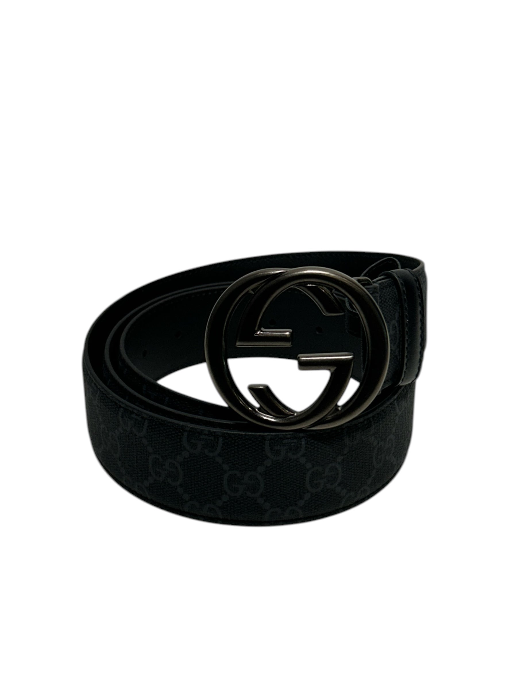 GUCCI/Belt/Monogram/Leather/BLK/silver gg belt view 1