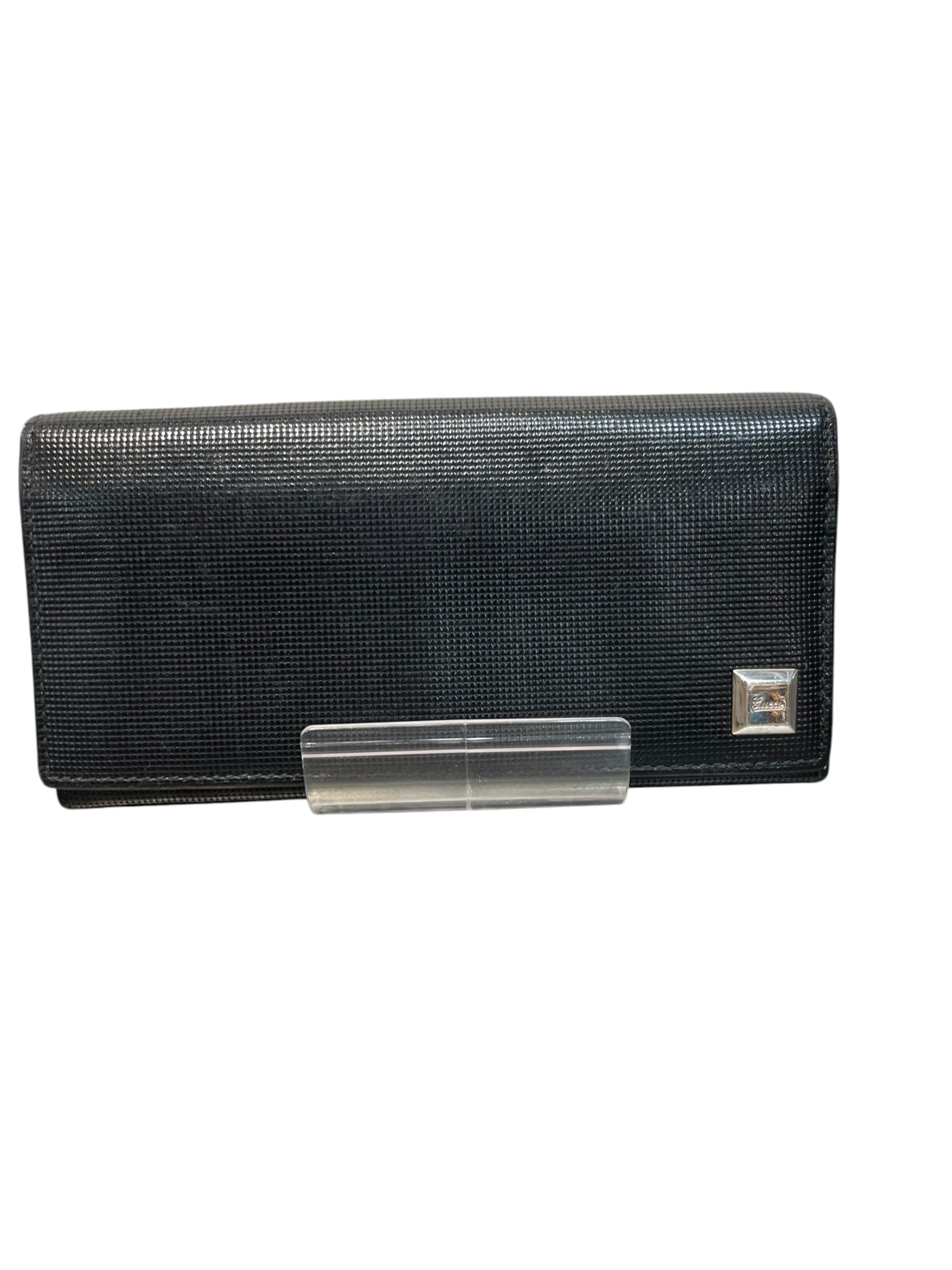 GUCCI/Long Wallet/Leather/BLK/L's/metal square, brkn button view 1