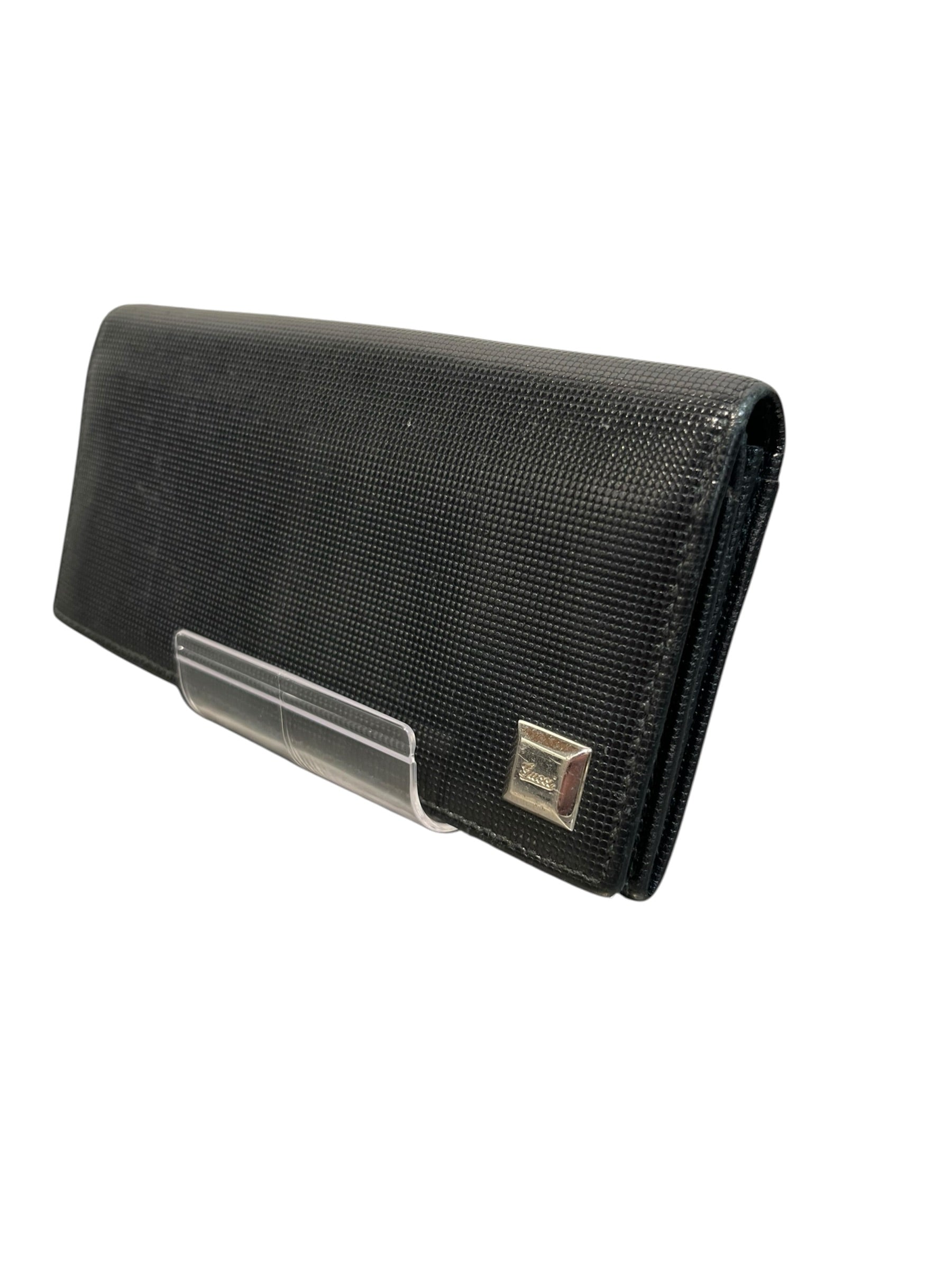 GUCCI/Long Wallet/Leather/BLK/L's/metal square, brkn button view 3