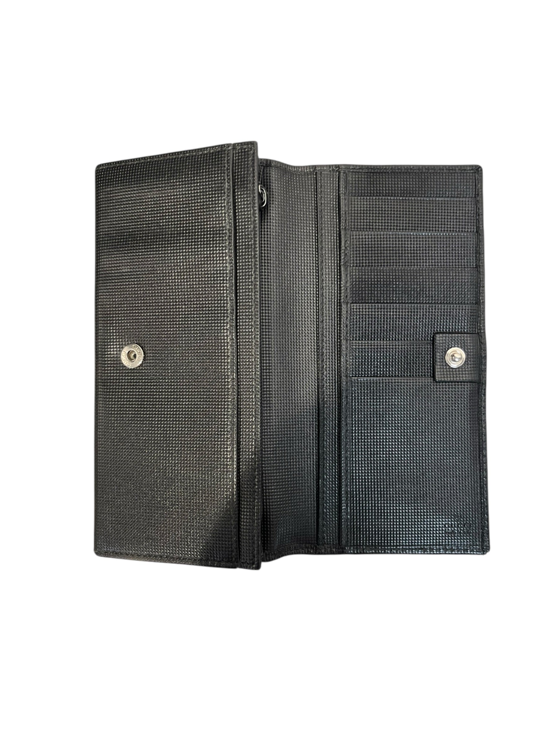 GUCCI/Long Wallet/Leather/BLK/L's/metal square, brkn button view 4