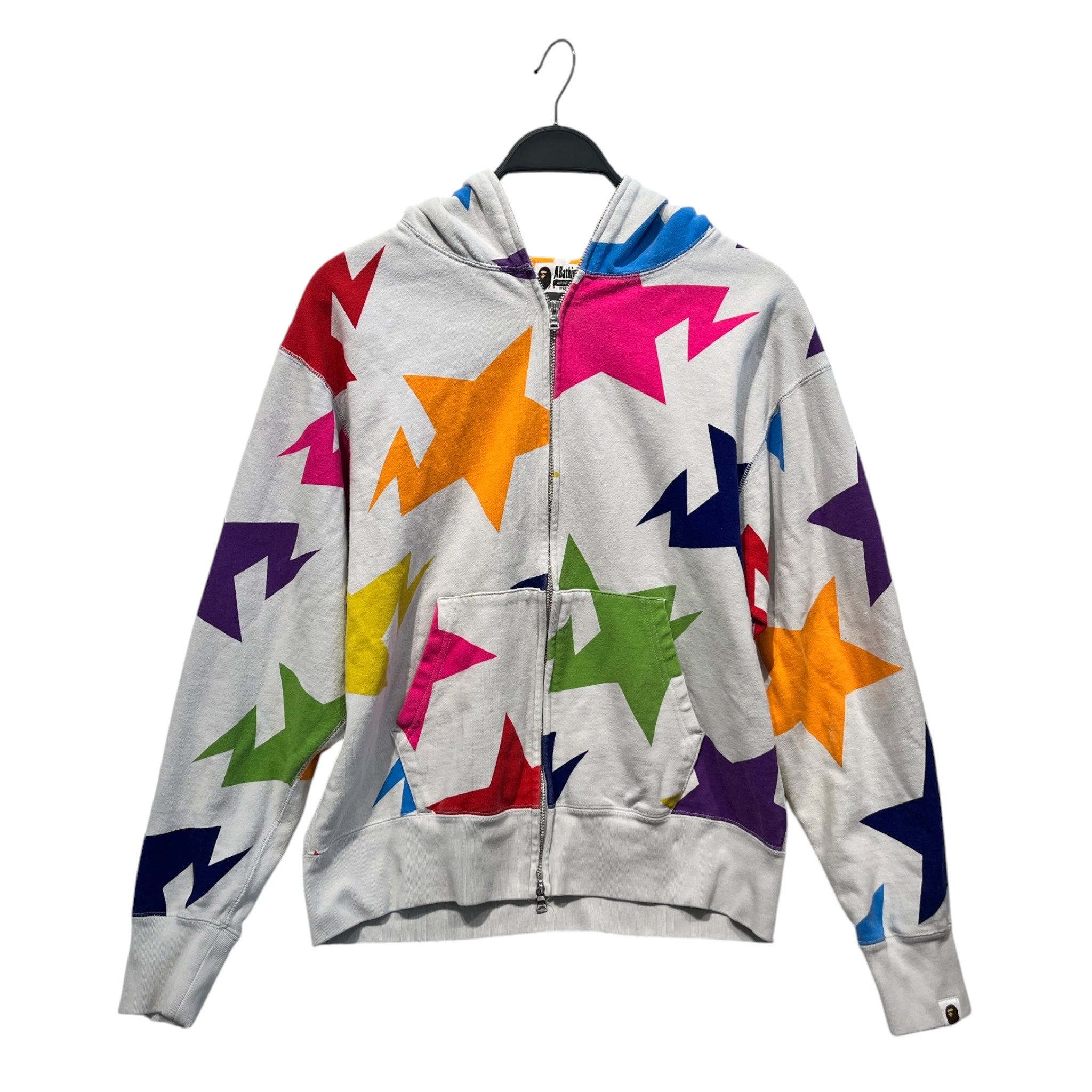 A BATHING APE/Hoodie/M/All Over Print/Cotton/WHT/rainbow sta print/full zip view 1