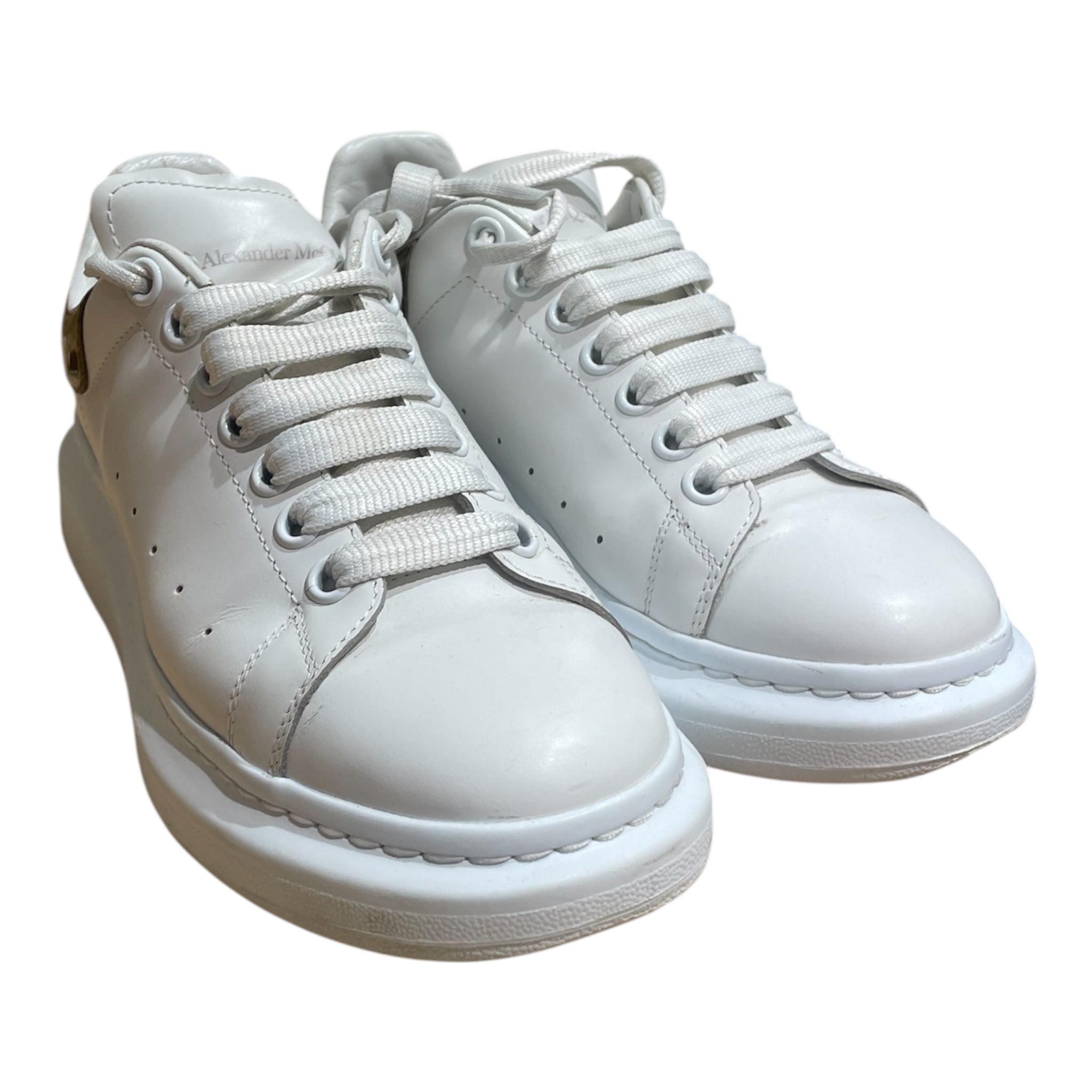 Alexander McQueen/Low-Sneakers/EU 40/Leather/BLK/GOLD LACES WHITE HEEL view 1