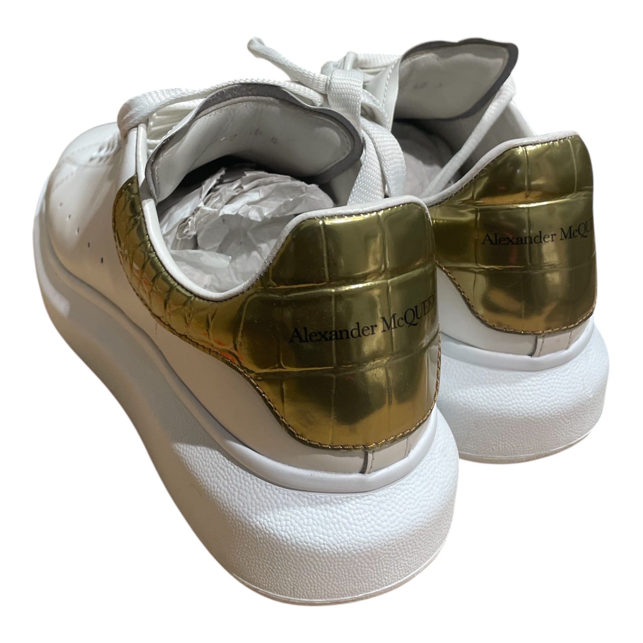 Alexander McQueen/Low-Sneakers/EU 40/Leather/BLK/GOLD LACES WHITE HEEL view 2