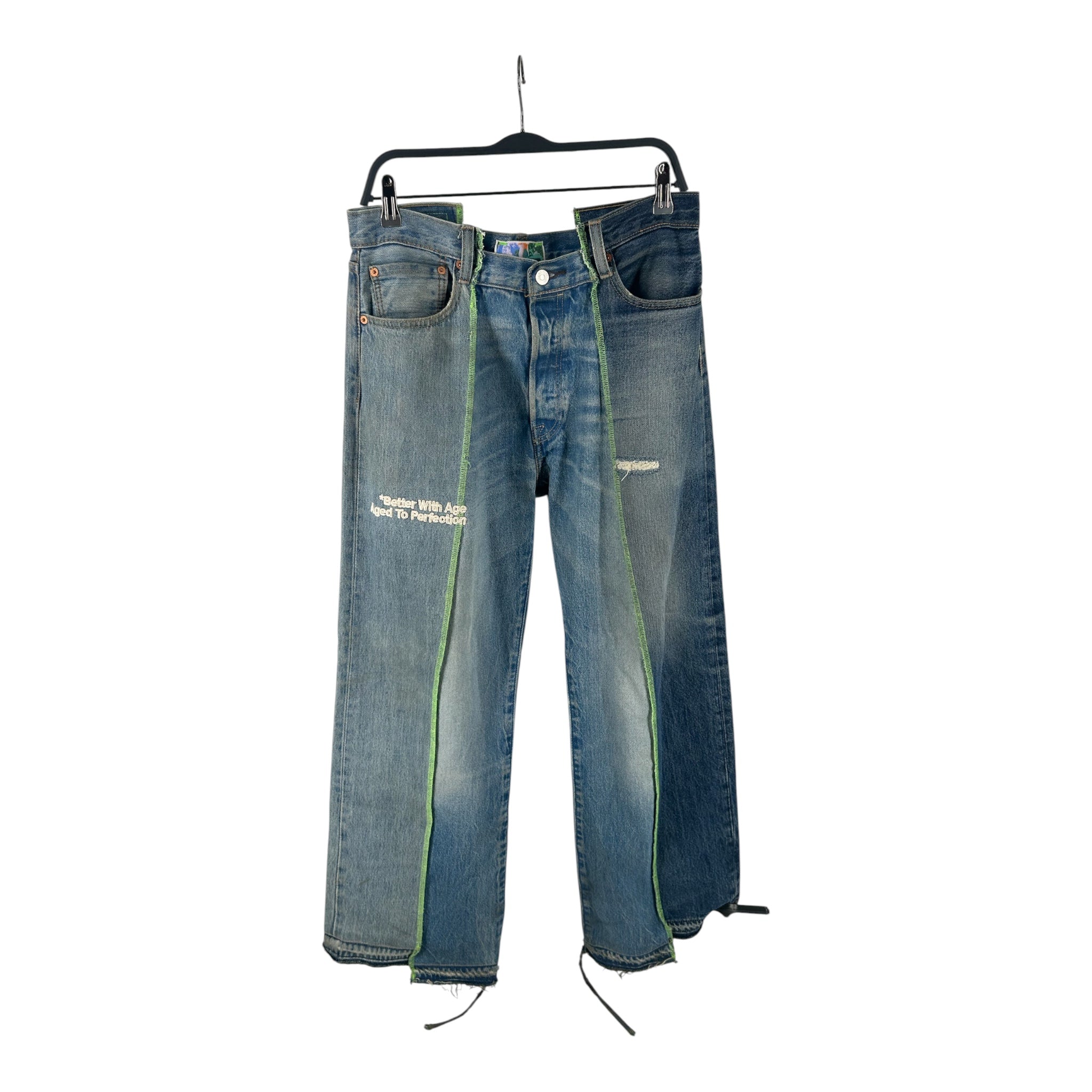 Better With Age/Straight Pants/Denim/BLU/Button Fly/GRN STITCHING 2 TONE PNK PATC view 1