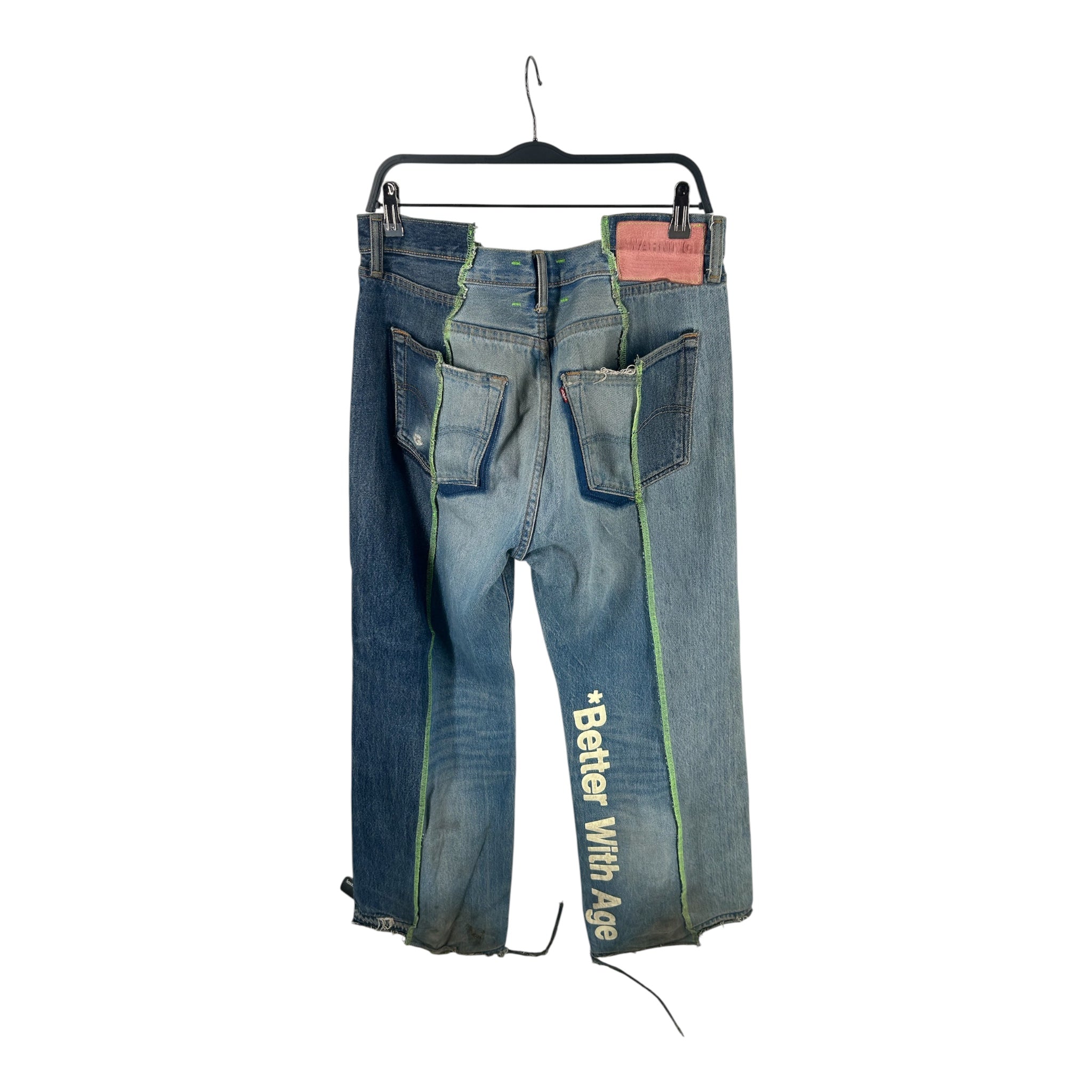 Better With Age/Straight Pants/Denim/BLU/Button Fly/GRN STITCHING 2 TONE PNK PATC view 2