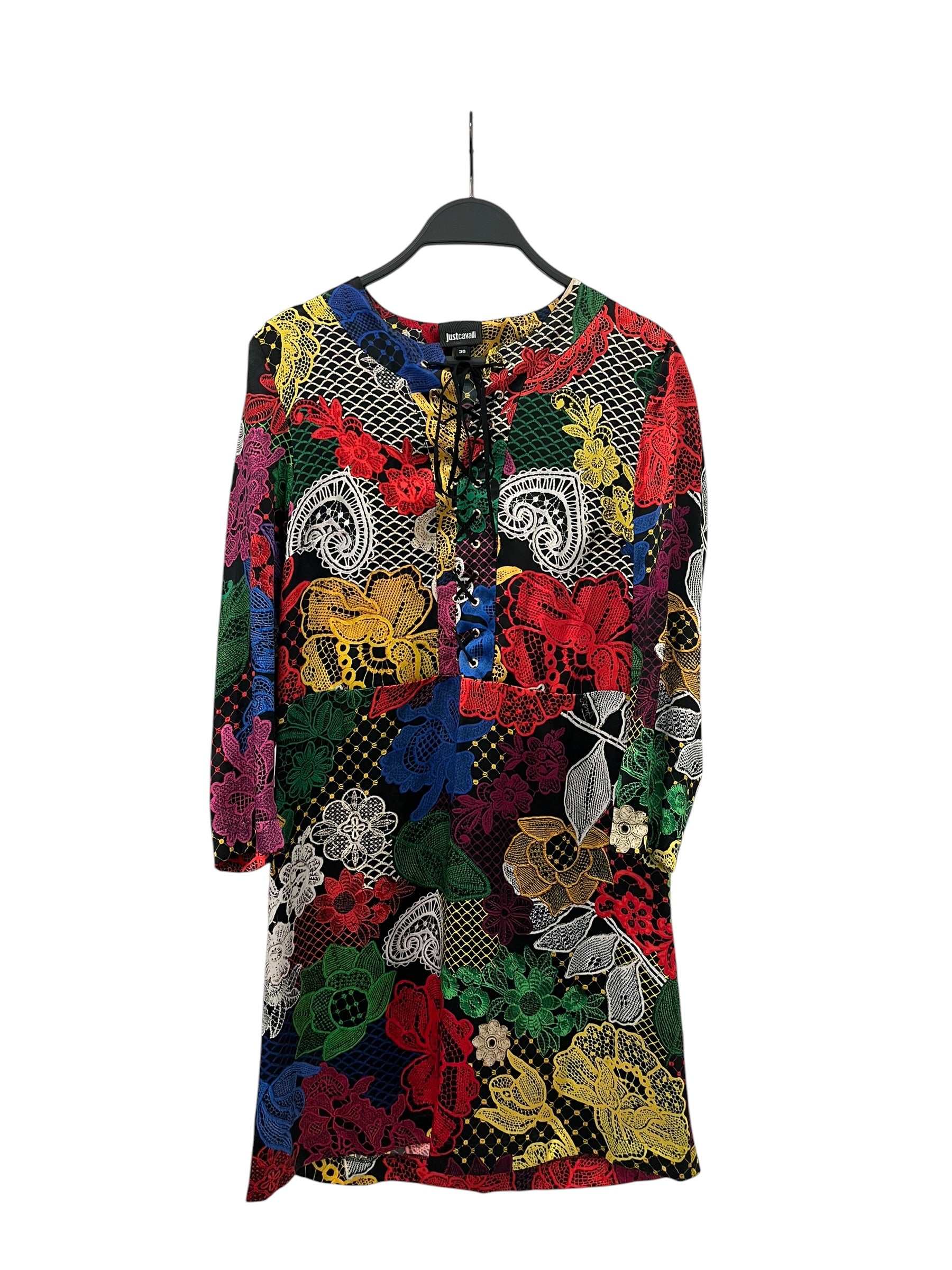 Just cavalli/LS Dress/38/All Over Print/Silk/MLT/Midi Length/CROCHET MULTICOLOR PRINT view 1