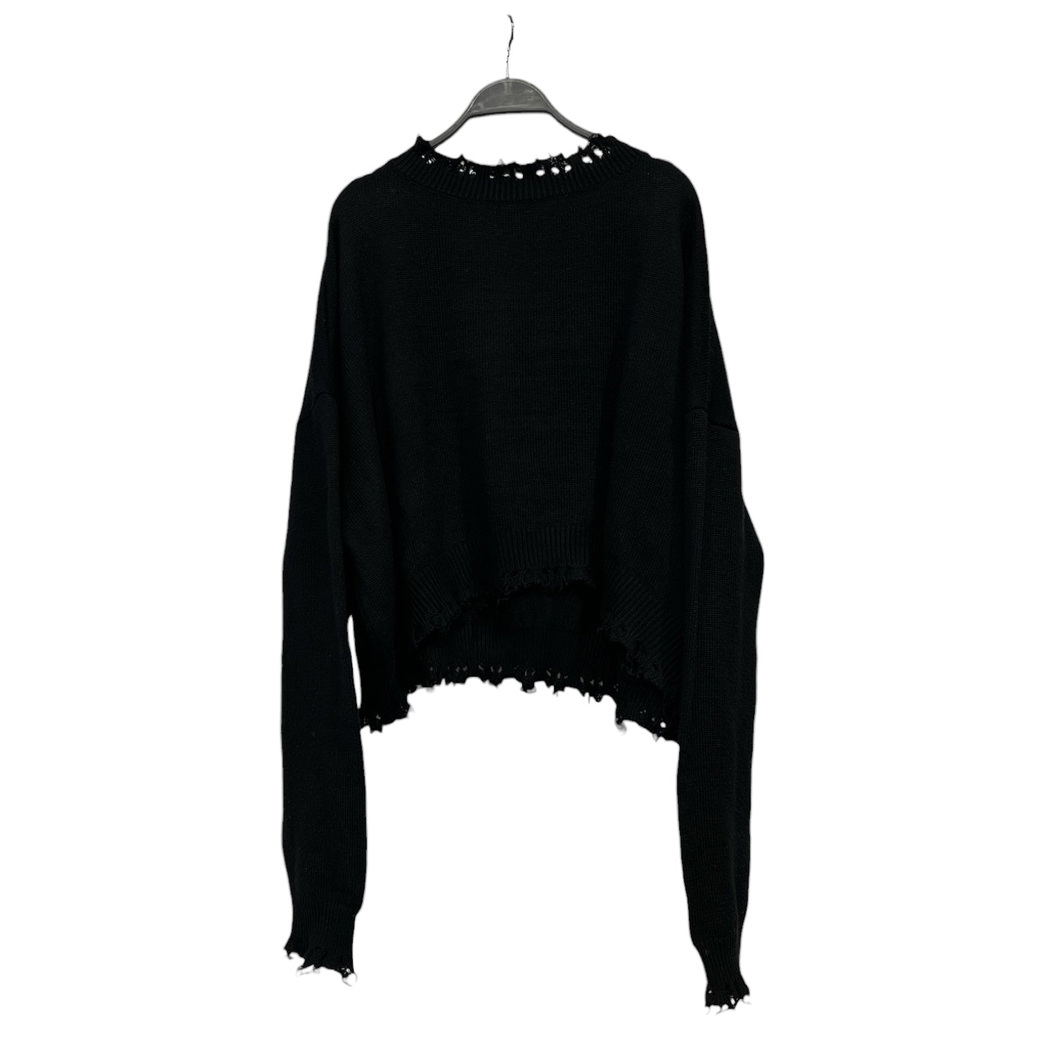 BARE KNUCKLES/Sweater/L/Cotton/BLK/DISTRESSED CROPPED SWEATER view 1