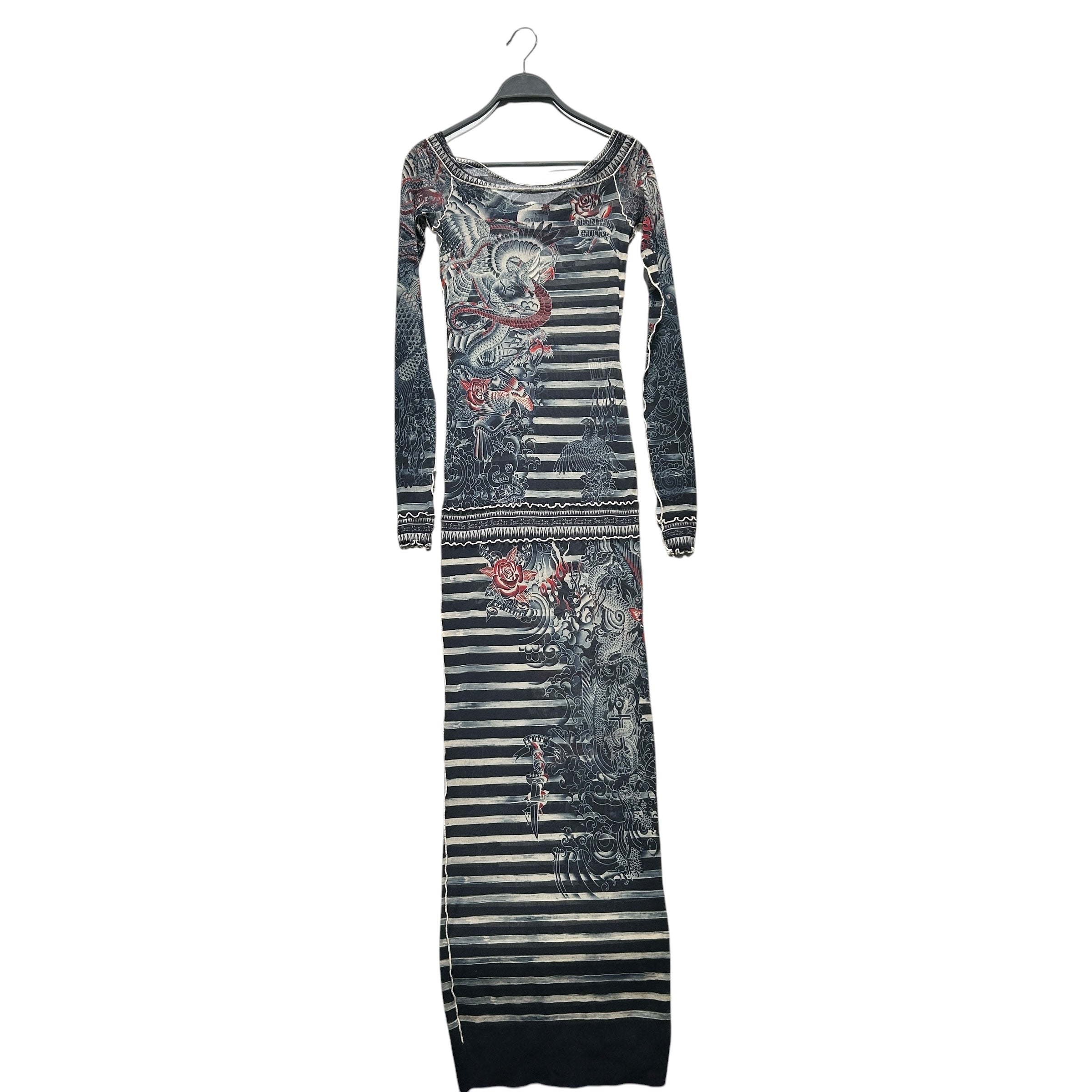Jean Paul Gaultier/LS Dress/S/All Over Print/BLK/TATTOO STRIPED MESH view 1