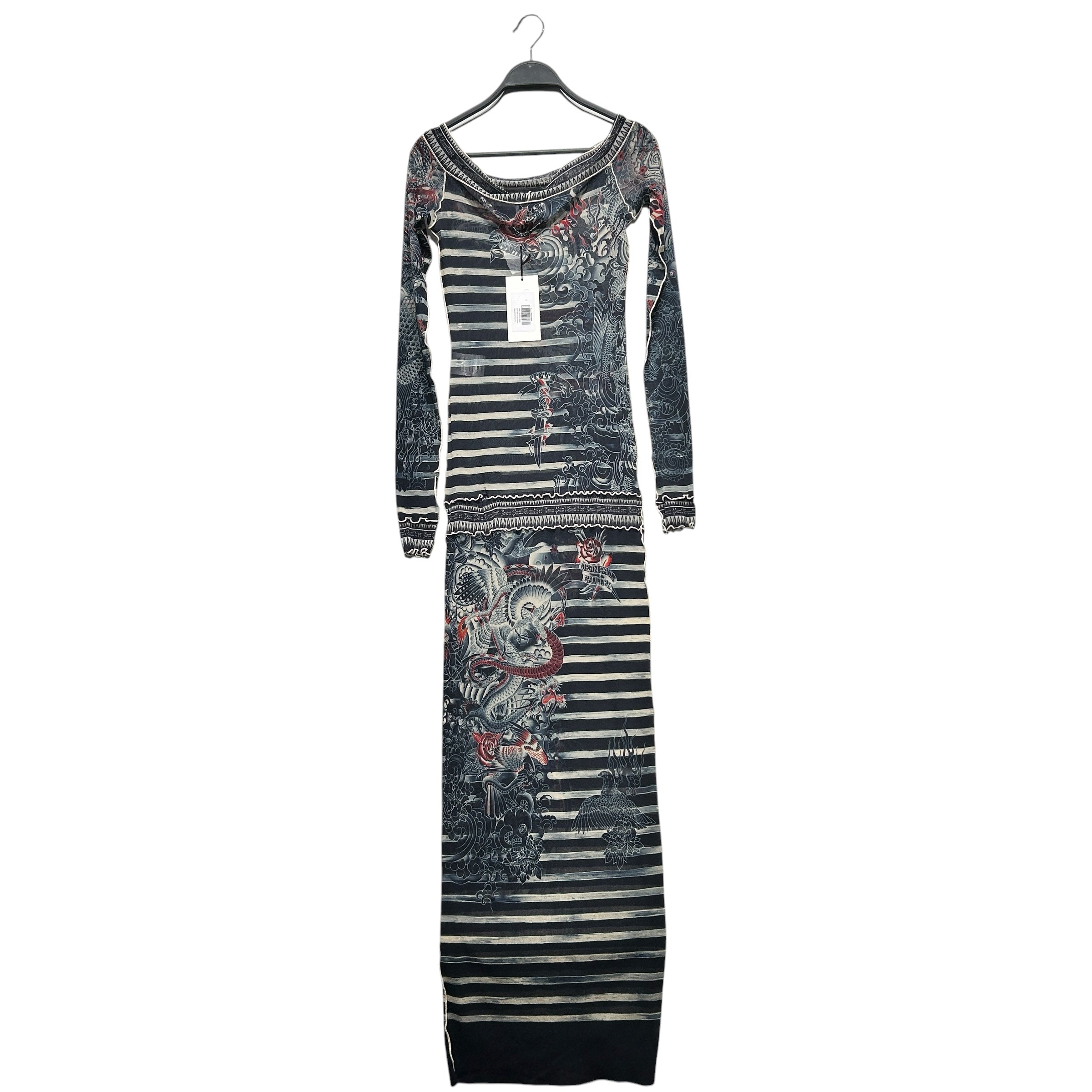 Jean Paul Gaultier/LS Dress/S/All Over Print/BLK/TATTOO STRIPED MESH view 2