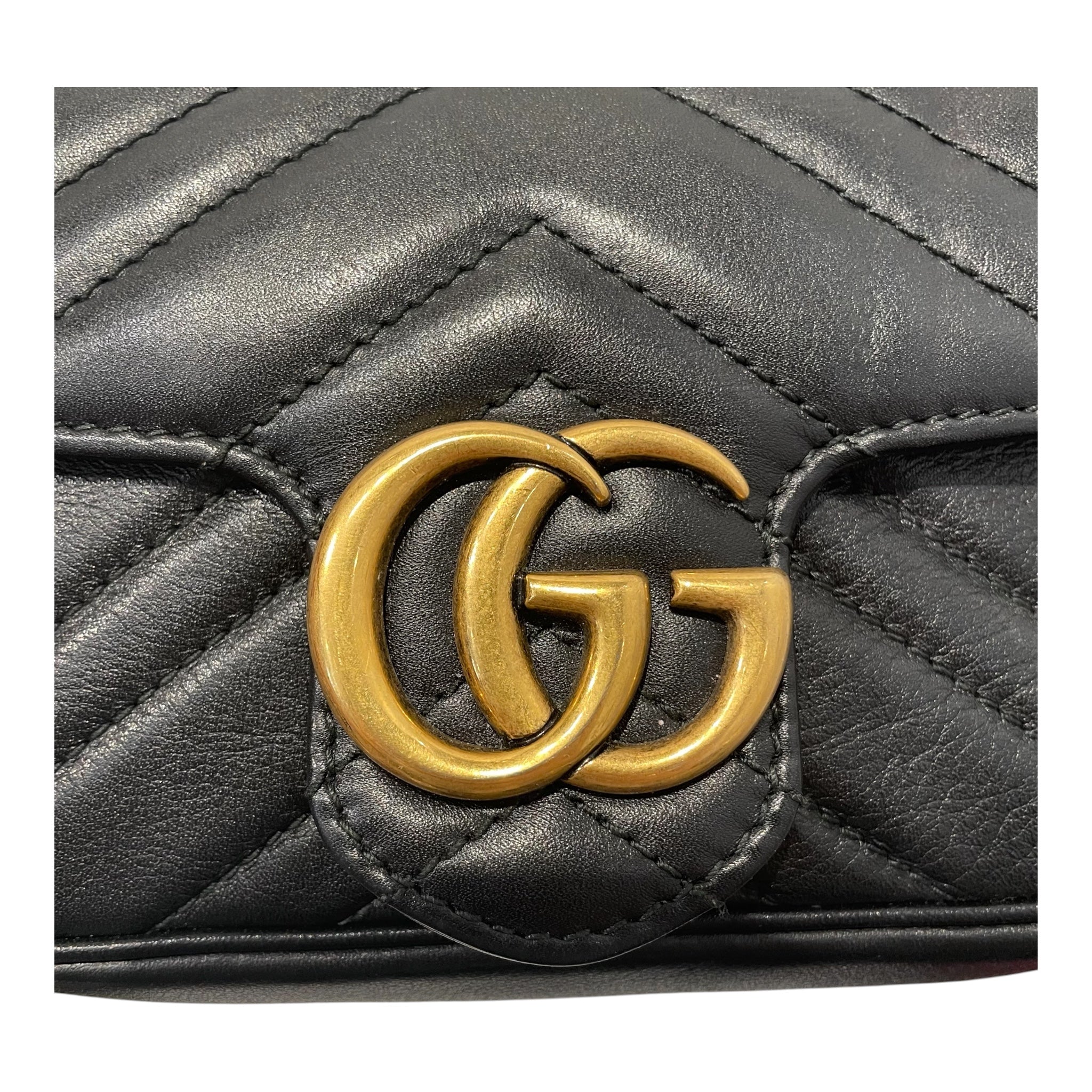 GUCCI/Cross Body Bag/Leather/BLK/marmot mini gld logo view 3
