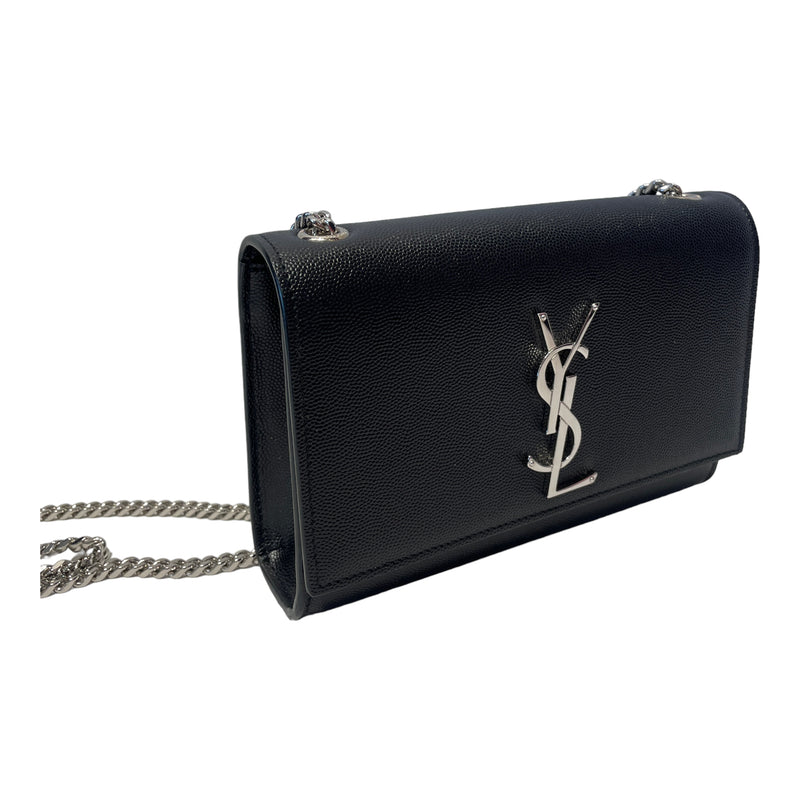 Saint Laurent Kate Chain Bag Small Grain De Poudre Embossed Black in  Calfskin Leather with Silver-tone - US