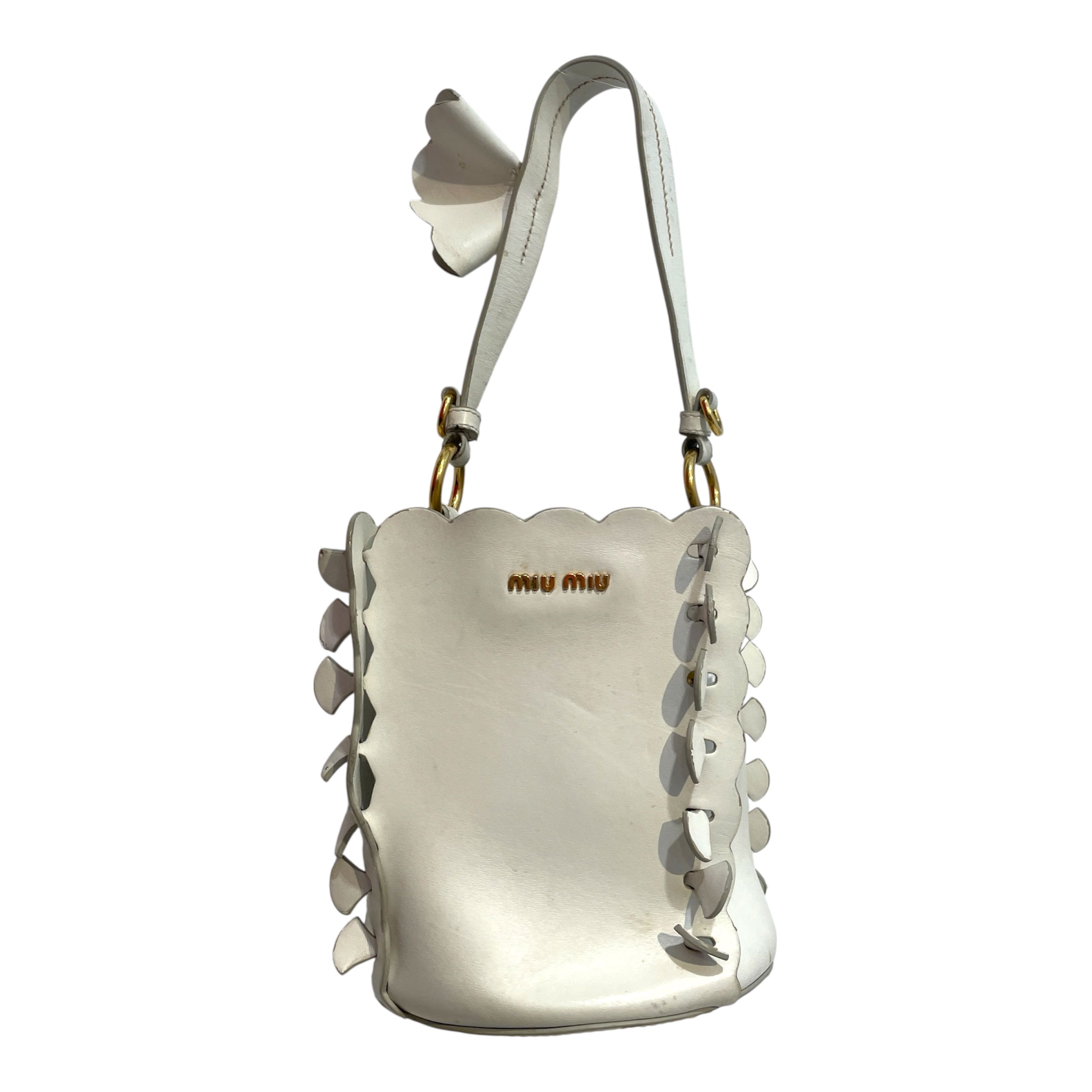 MIU MIU/Hand Bag/Leather/WHT/Convertible Bucket Bag view 2