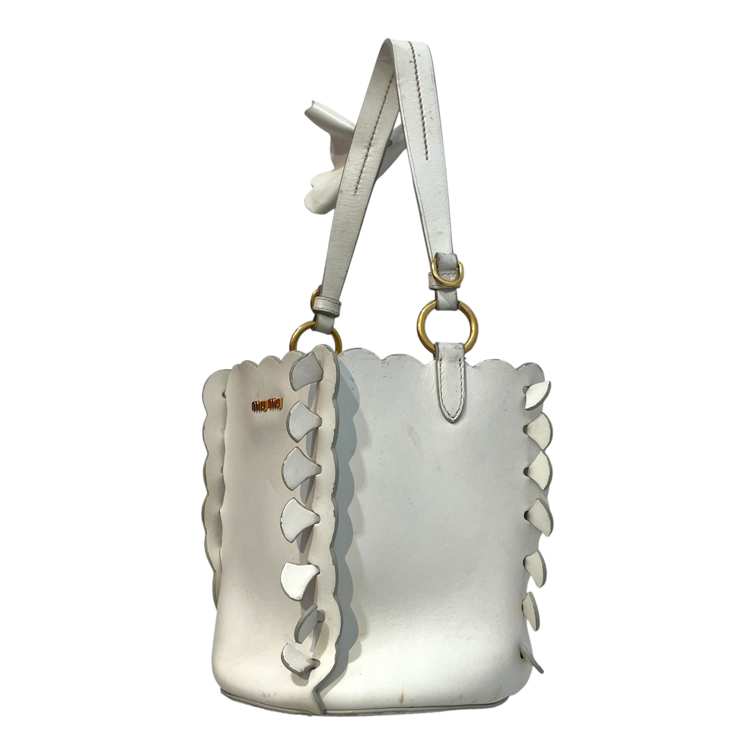 MIU MIU/Hand Bag/Leather/WHT/Convertible Bucket Bag view 3